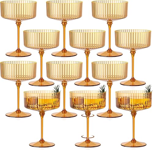 Miniatura 15 de 24 Piezas Vasos de Martini de Plástico 10 oz Borde Dorado Desmontable Vasos Coupe con Ribete Verde Vintage Vasos de Martini para Navidad Cóctel para