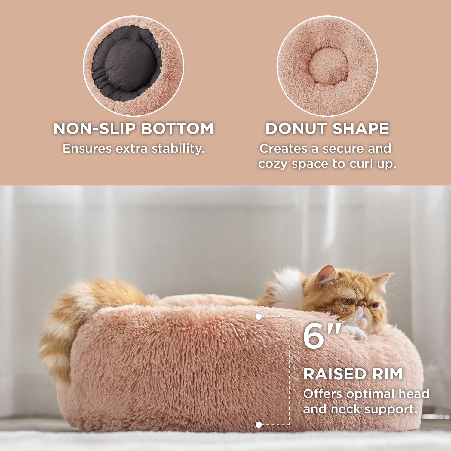  Calming Cat Beds Donut Round Washable Kitten Bed,20 inches Pink thumbnail