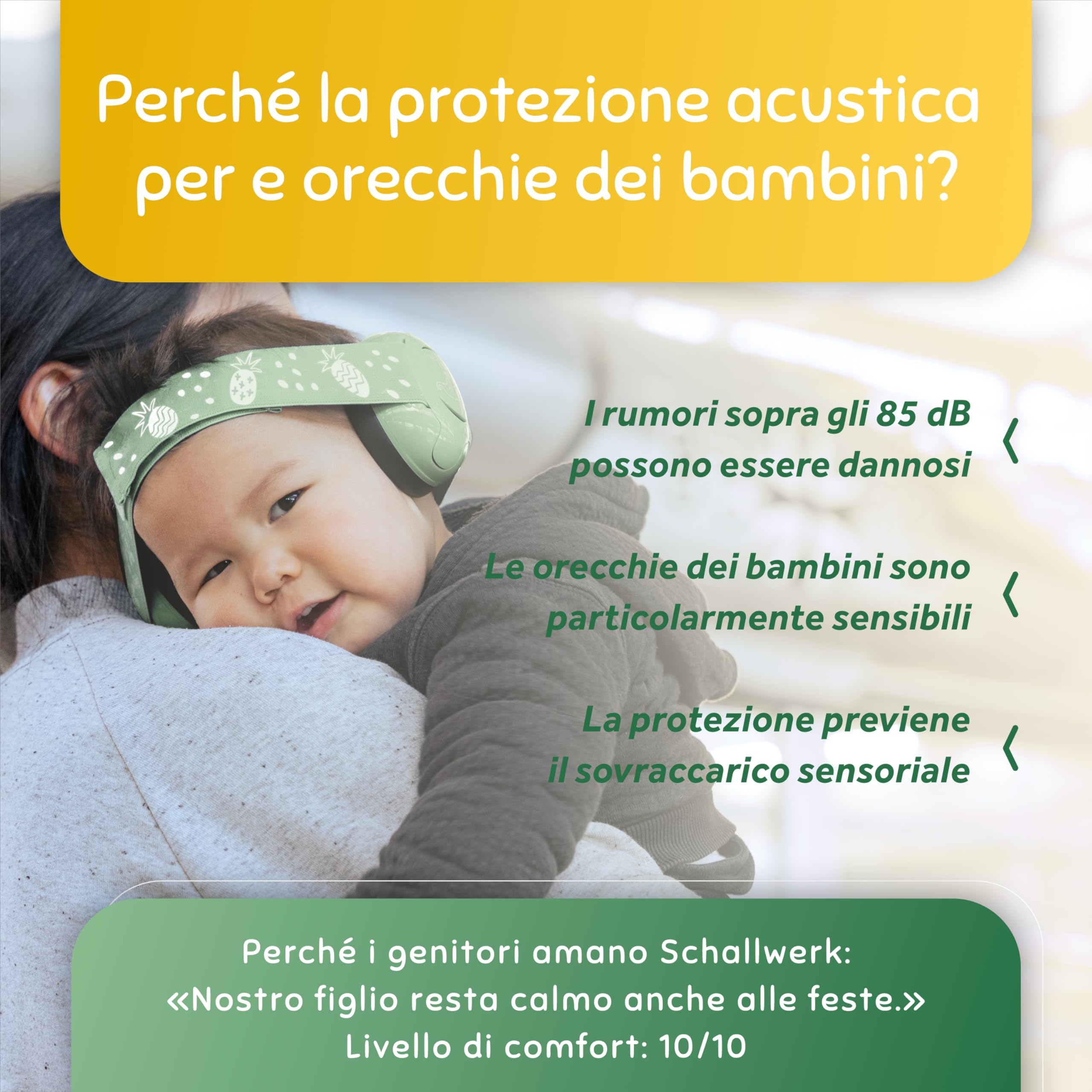 Schallwerk ® Mini+ Cuffie Antirumore Bambini - Protezione dell'udito per Bambini e Neonati - Cuffie Neonato Antirumore, Neonato, Bambino, Aereo, Rumore