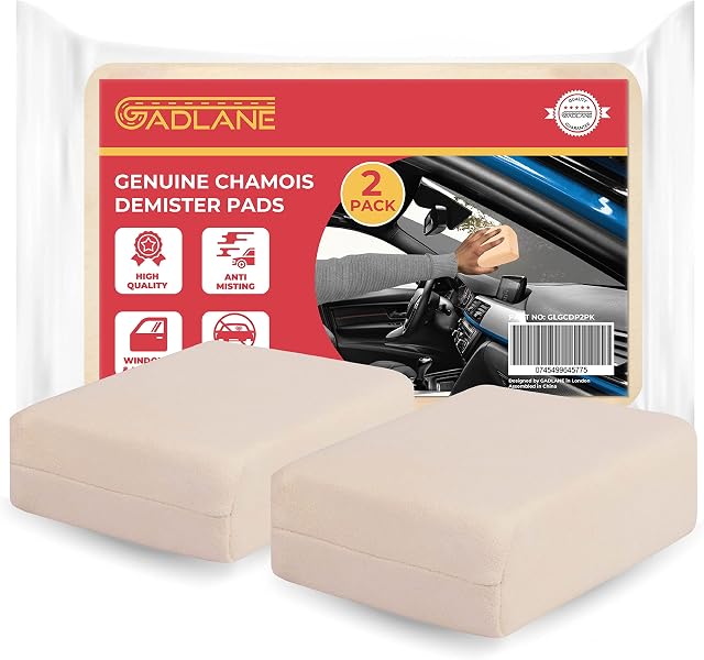 GADLANE Genuine Chamois Pads Absorbent Car Care Demist Windscreen Mirrors Glass Window No Smear Sponge Cleaning Fog Remover (Pack Of 2)