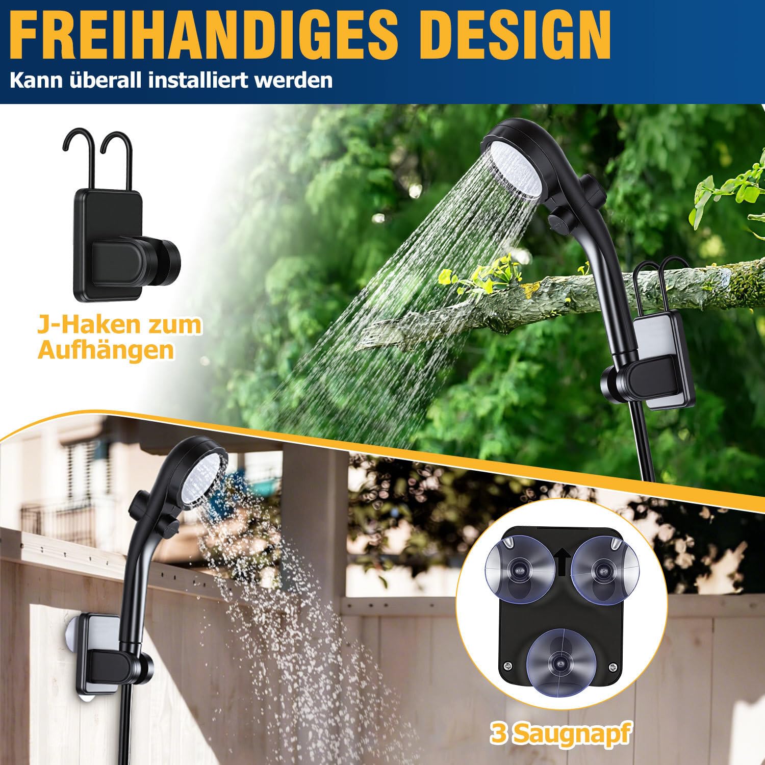 Ducha de camping portátil con bomba recargable de 6000 mAh, ducha de camping con cubo plegable de 20 L y accesorios para viajes al aire libre, jardín, lavado de coches, mascotas