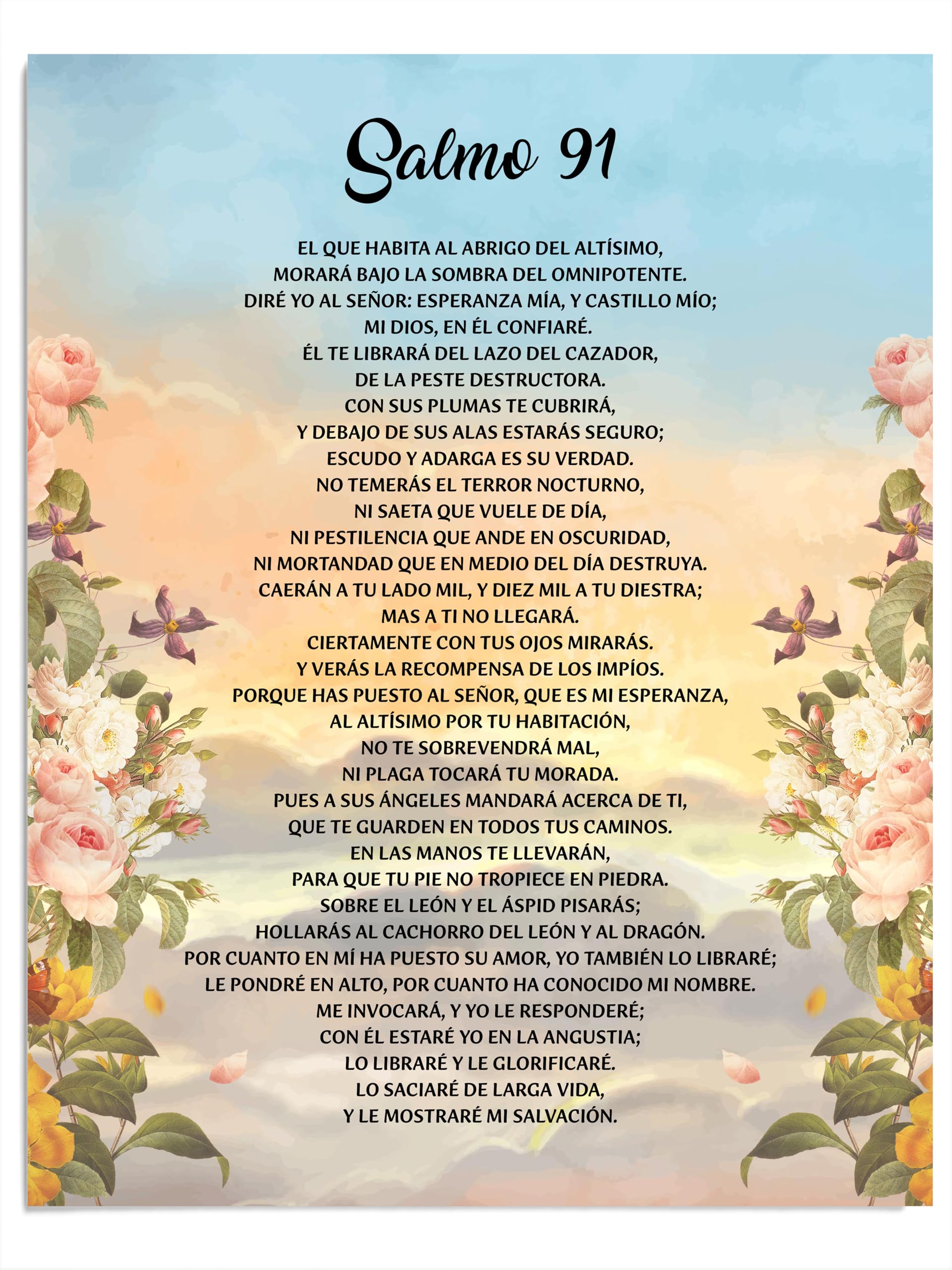 Salmo 91 - Póster Vintage de Arte Cristiano, Inspirador Versículo Bíblico para Decoración del Hogar, Oficina, Iglesia, Sala de Estar, Dormitorio, Póster Rústico sin Marco - 11x14”