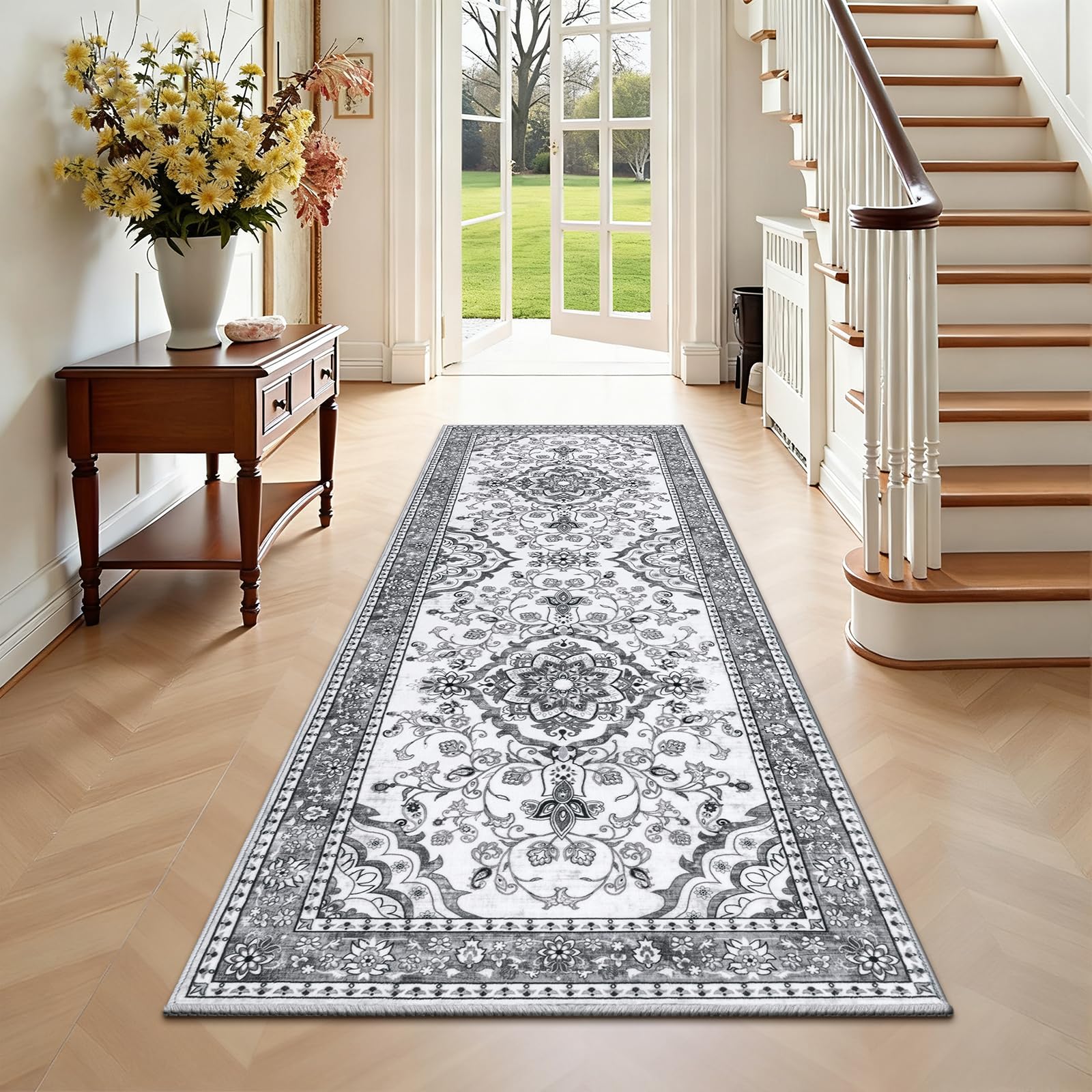 Carpet Runners Non Slip 60 x 180cm Machine Washable Hallway Runner Rug Soft Touch Kitchen Runner for Living Room Laundry Room Entryway, Grey