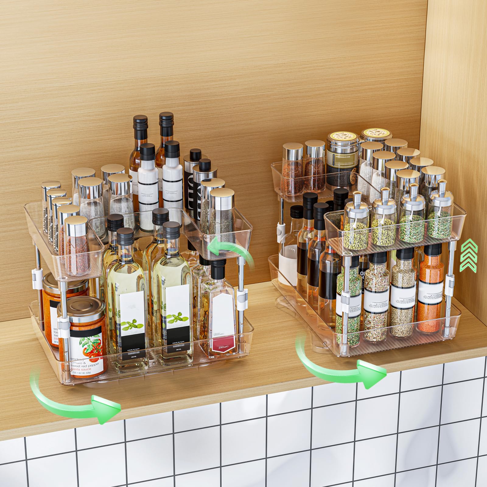 EXPSPRU 2 Pack Lazy Susan Turntable Organizer 2 Tier, 360° Rotating Condiment Organizer, Refrigerator Organizers and Storage for Cabinet, Kitchen, Countertop, Bathroom, Vanity, Non-Slip Base, Clear