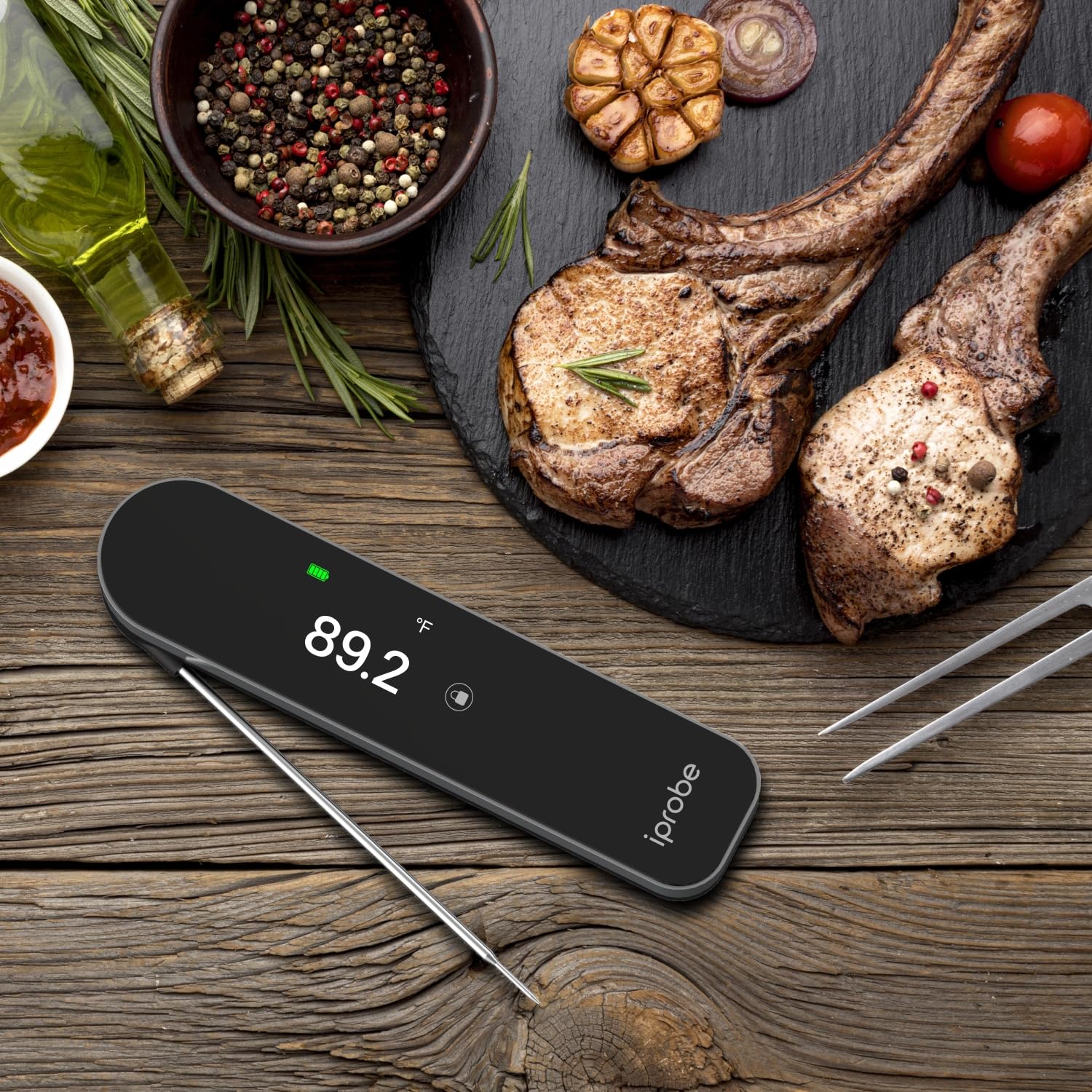 Termómetro de carne de lectura instantánea ultrarrápida de 0,5 s, pantalla TFT a color, precisión de ± 0.-15.0 °C, impermeable IP67, recargable