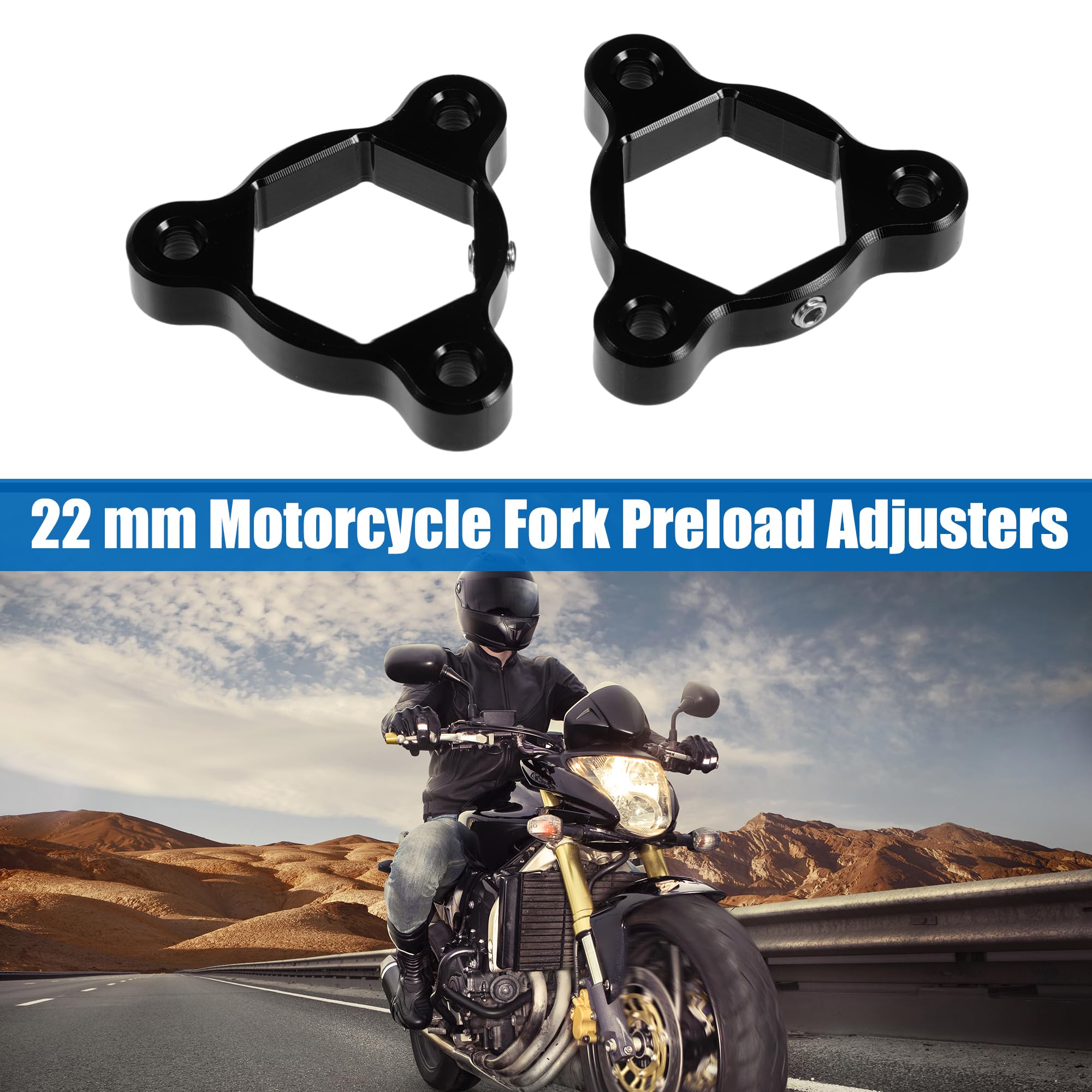 Motoforti 22mm Regolatori di precarico forcella CNC in lega di alluminio nero per la maggior parte delle motociclette - Confezione da 2