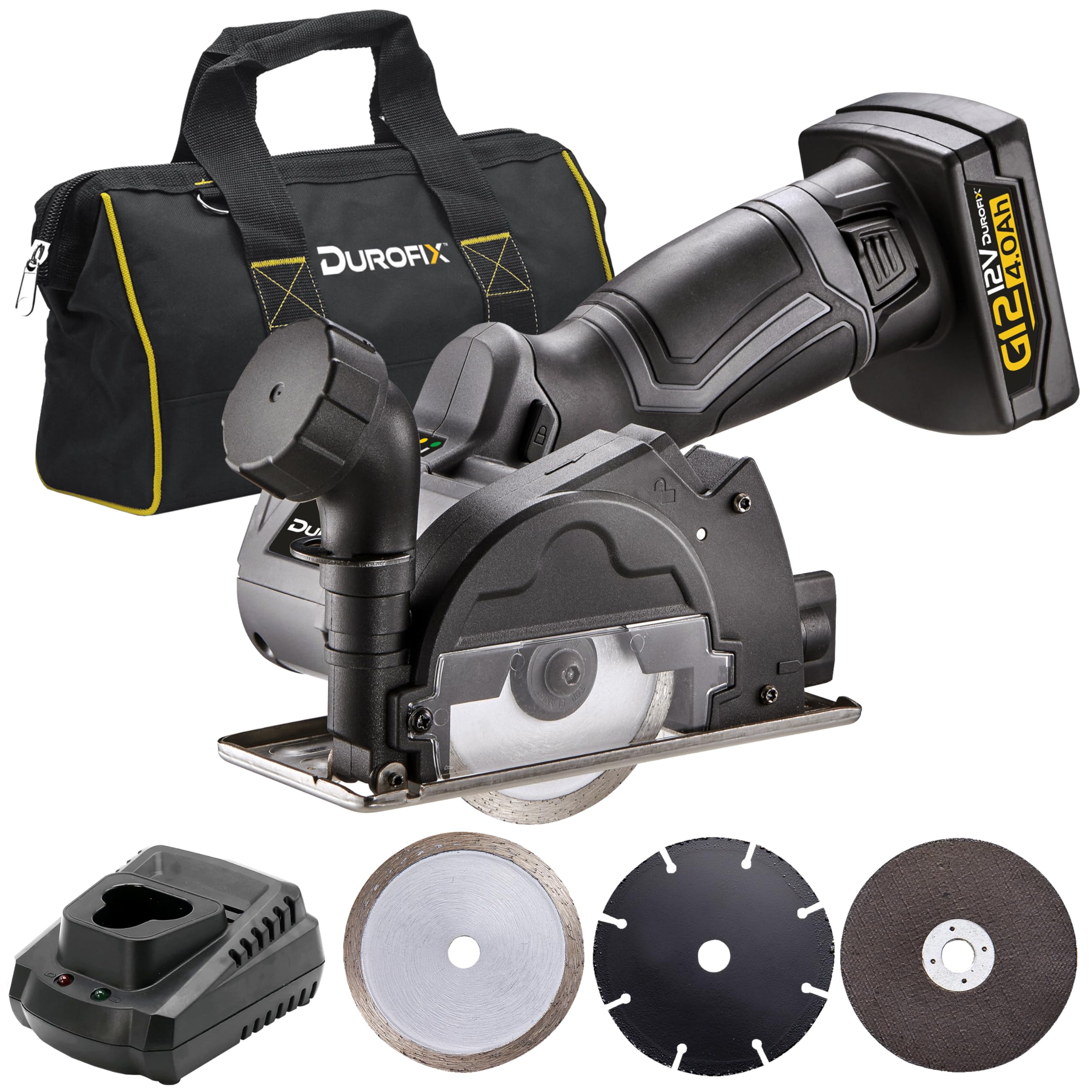 Durofix G12 12V Li-Ion Brushless 3" Mini Cut Off Angle Grinder Tool, with 12V Battery and Charger, Plus Canvas Bag