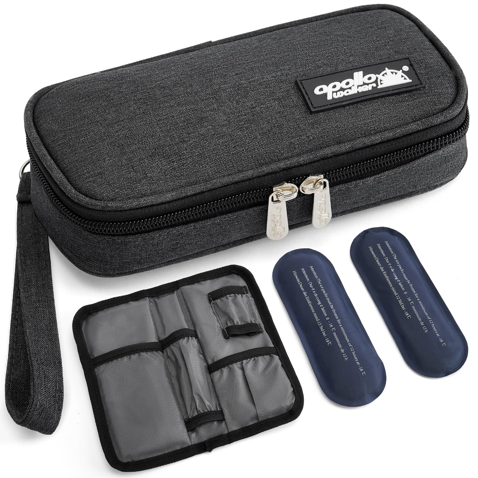 apollo walker Borsa Frigo per Insulina per Farmaci Diabetici - Organizer Portatile con 2 Borsa Frigo Piccola, Borsa Termica Fodera Isolante e Astuccio Termico per Insulina(nero)