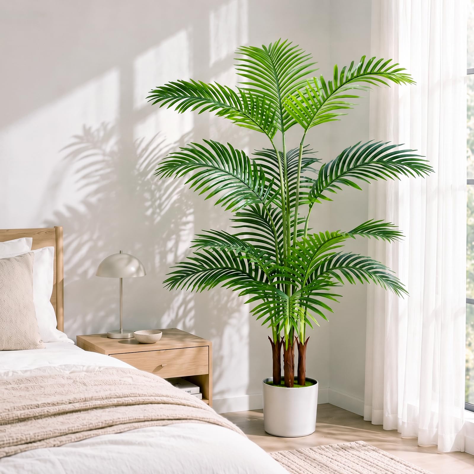 NZQXJXZ Palmera Artificial 160 cm con Cesta de Algodón | Más de 10 Hojas Realistas, sin Mantenimiento, Ramas Ajustables, Ideal para Salón y Oficina