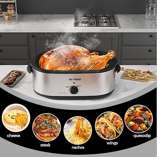 Miniatura 2 de Horno rostizador eléctrico, con tapa y autohumectante, con descongelado y mantenimiento de calor, temperatura ajustable, bandeja y rejilla