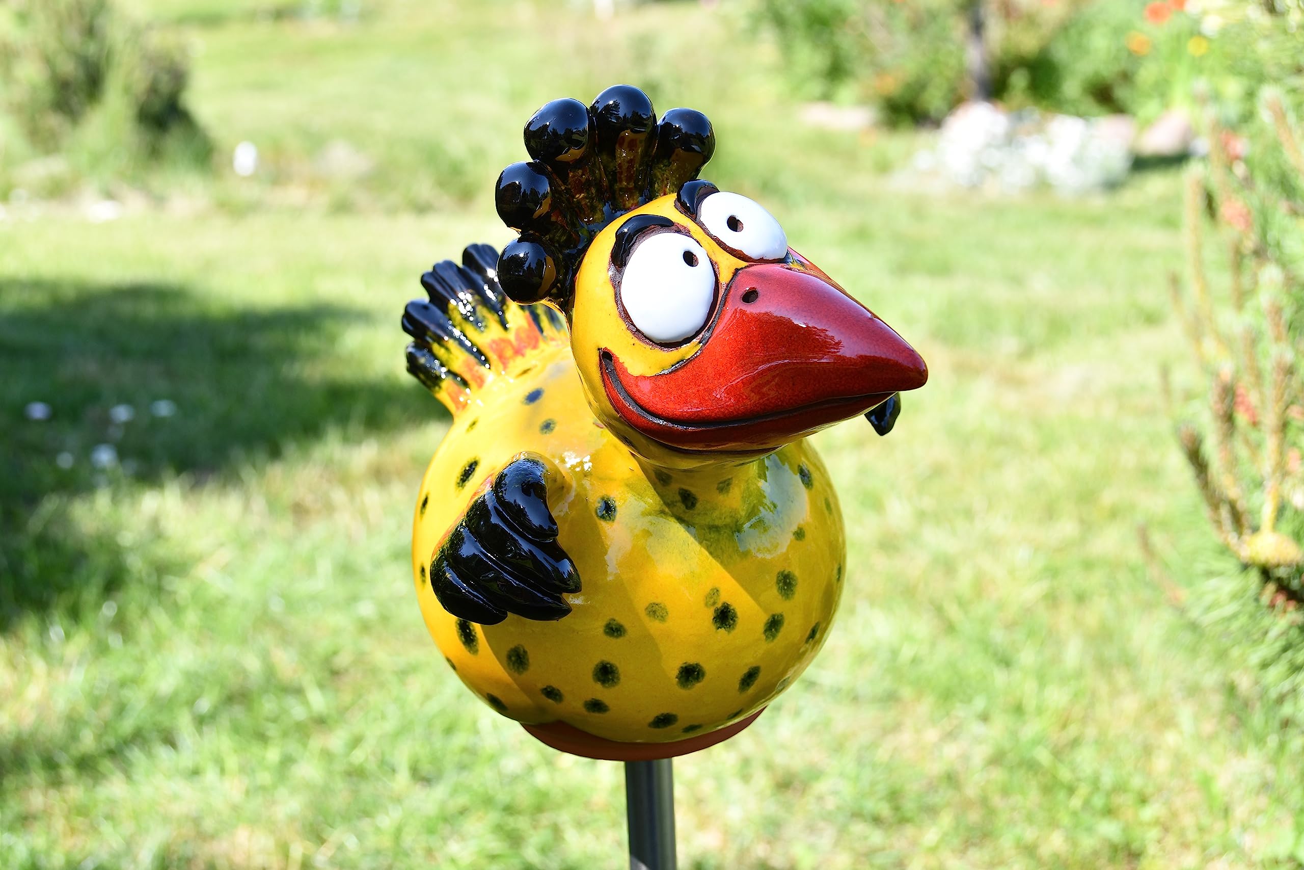 Gartenstecker Keramik Handgefertigt - Gartendeko für Draußen Wetterfest - Garten Deko Keramik - Gartenfiguren & Gartenstatuen - Vogel