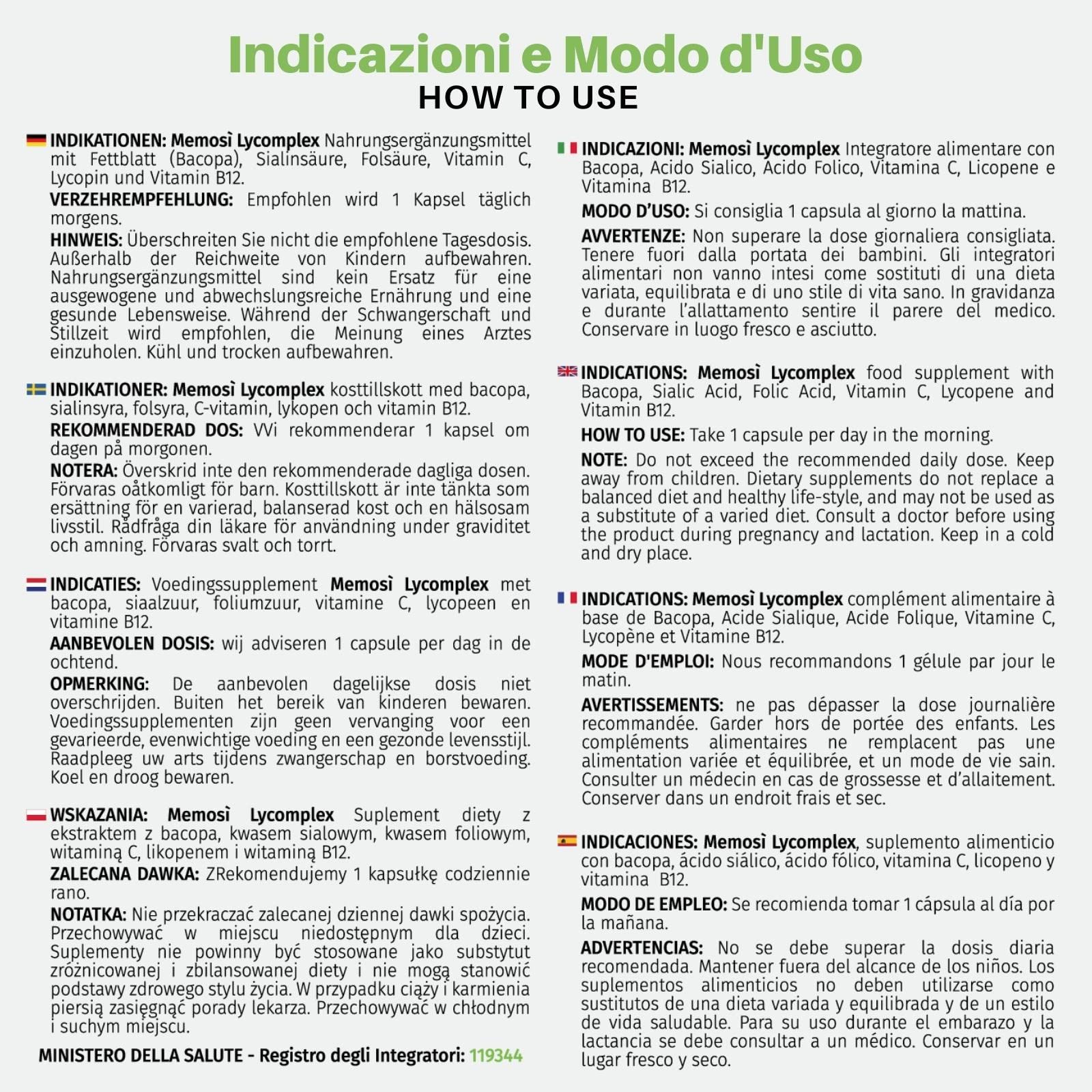Memosì Lycomplex | Integratore per Sostenere la Memoria e la Funzione Cognitiva | Migliora la Concentrazione | 90 Capsule Vegetali