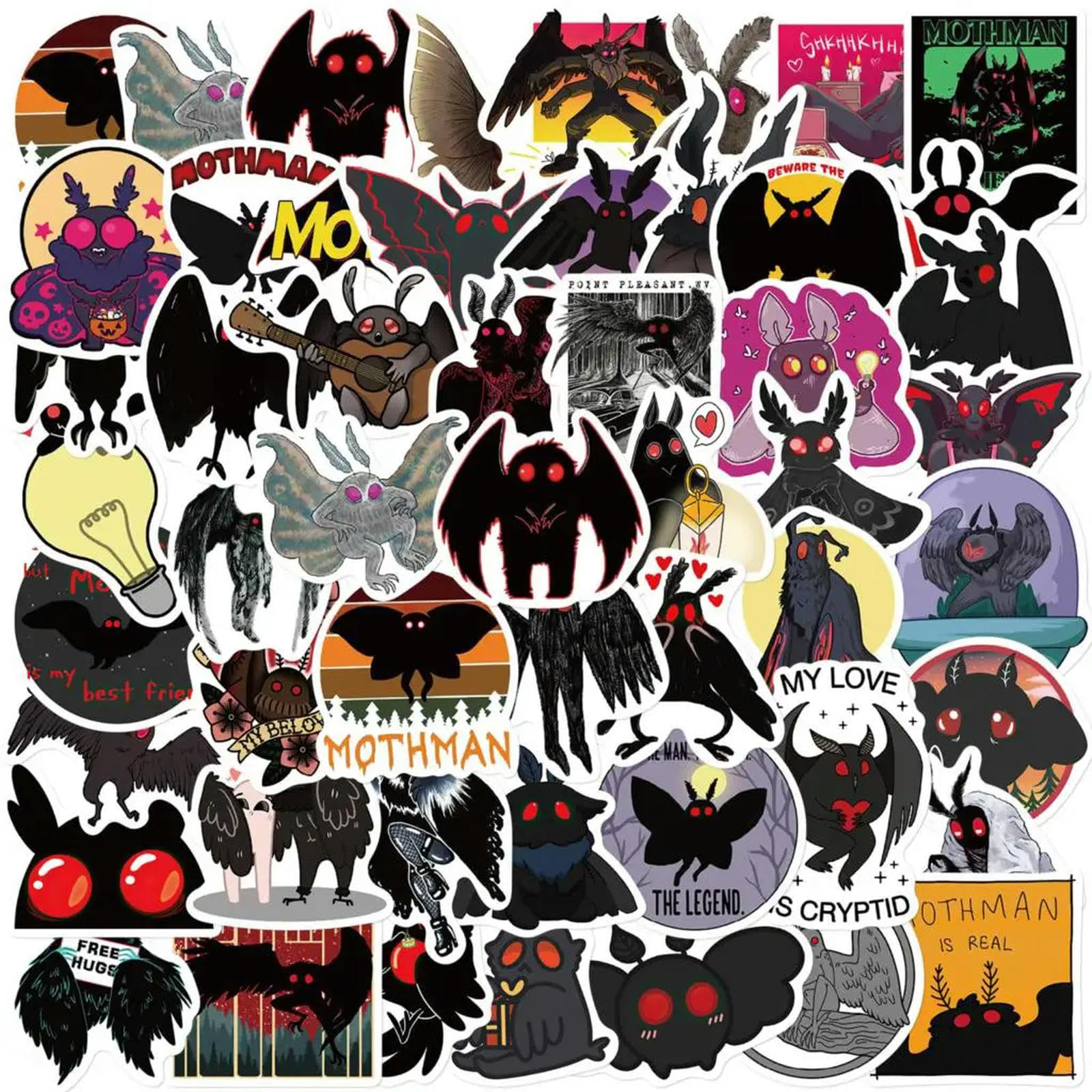 TVIVID 50PCS Cute Cartoon Mothman Stickers Graffiti Stickers DIY Luggage Laptop Skateboard Motorcycle Bicycle Stickers