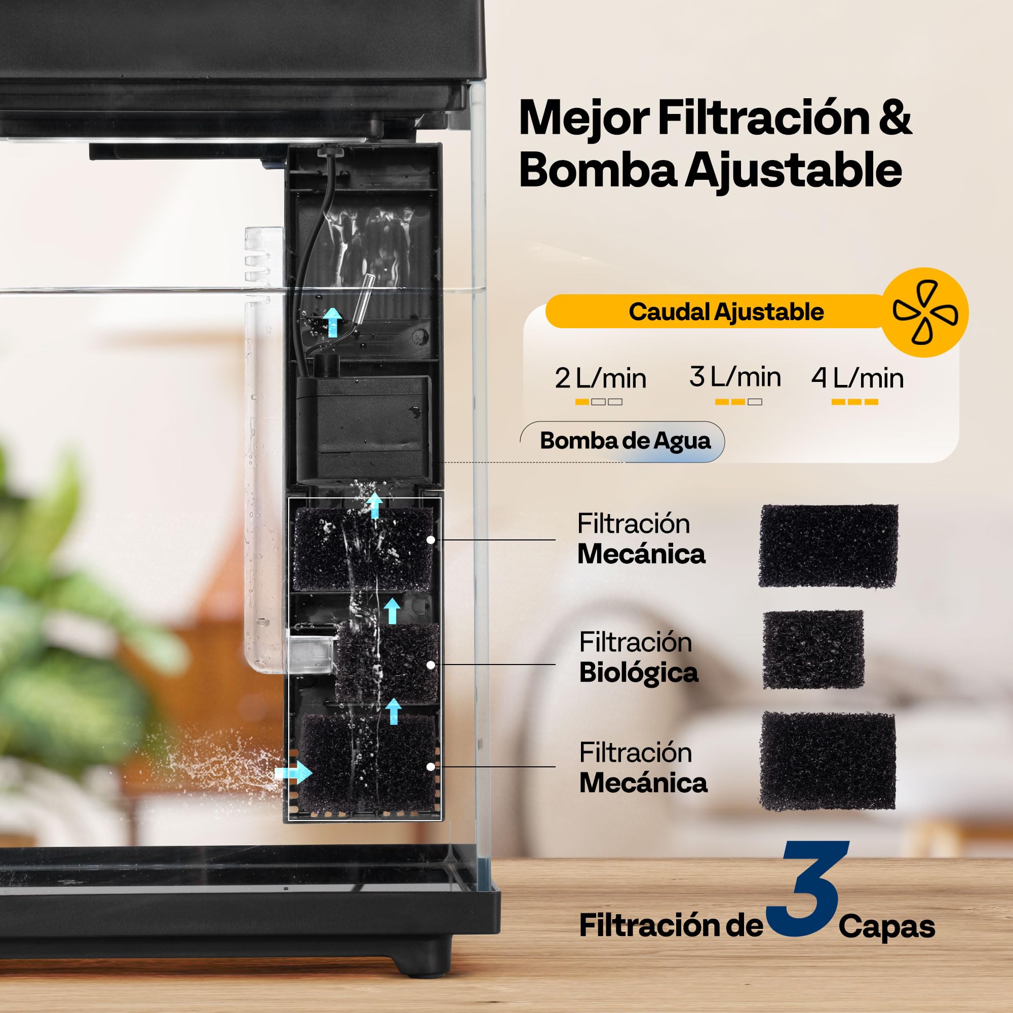 VIVOHOME 9,5L Acuario de Cristal Inteligente Vidrio con Alimentador Auto