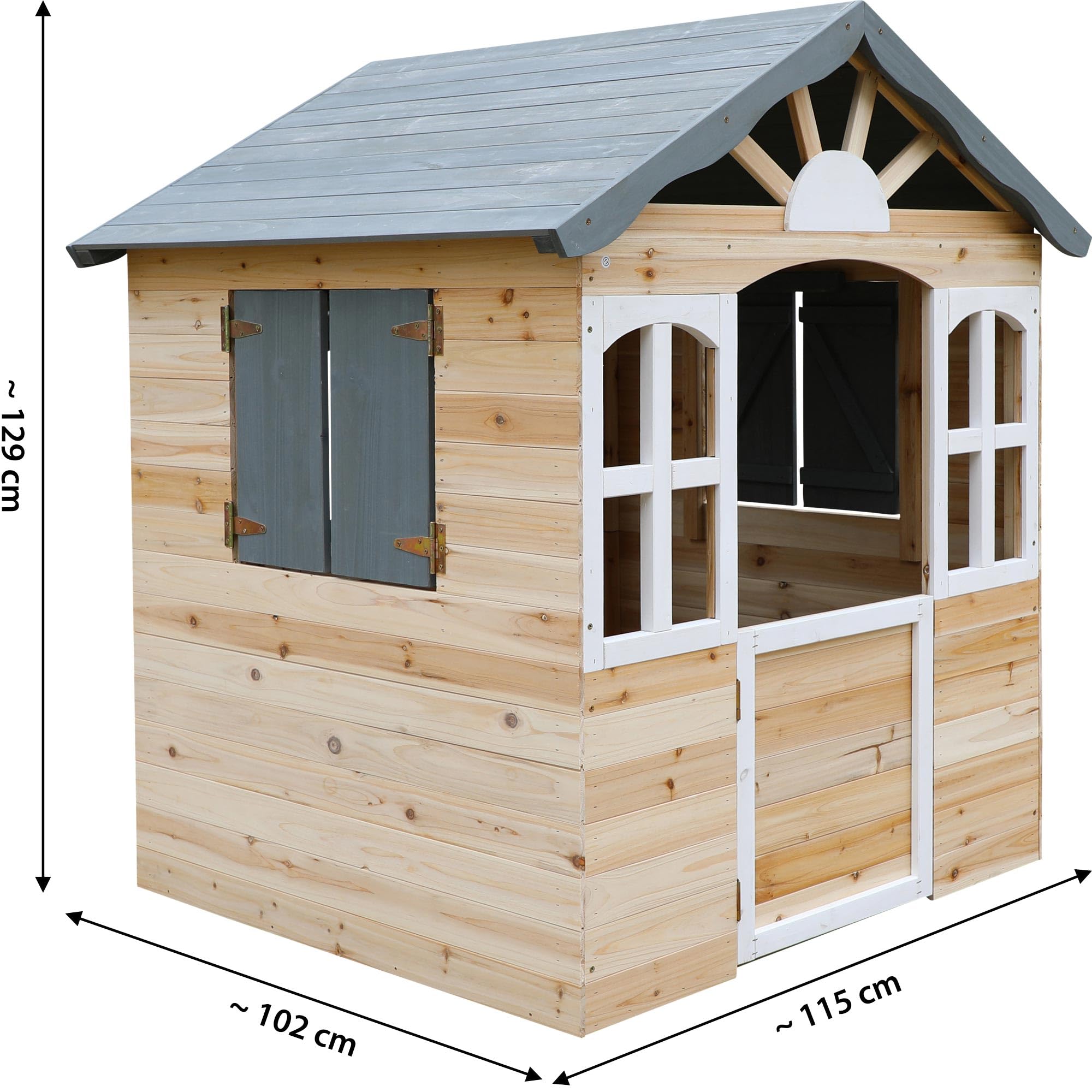 dobar® Kinder-Spielhaus aus Holz mit Fenster und Türen - Spielhaus Outdoor Bausatz mit einfachem Aufbau - Kinderhaus für Garten - Anthrazit - 115 x 102 x 125 cm