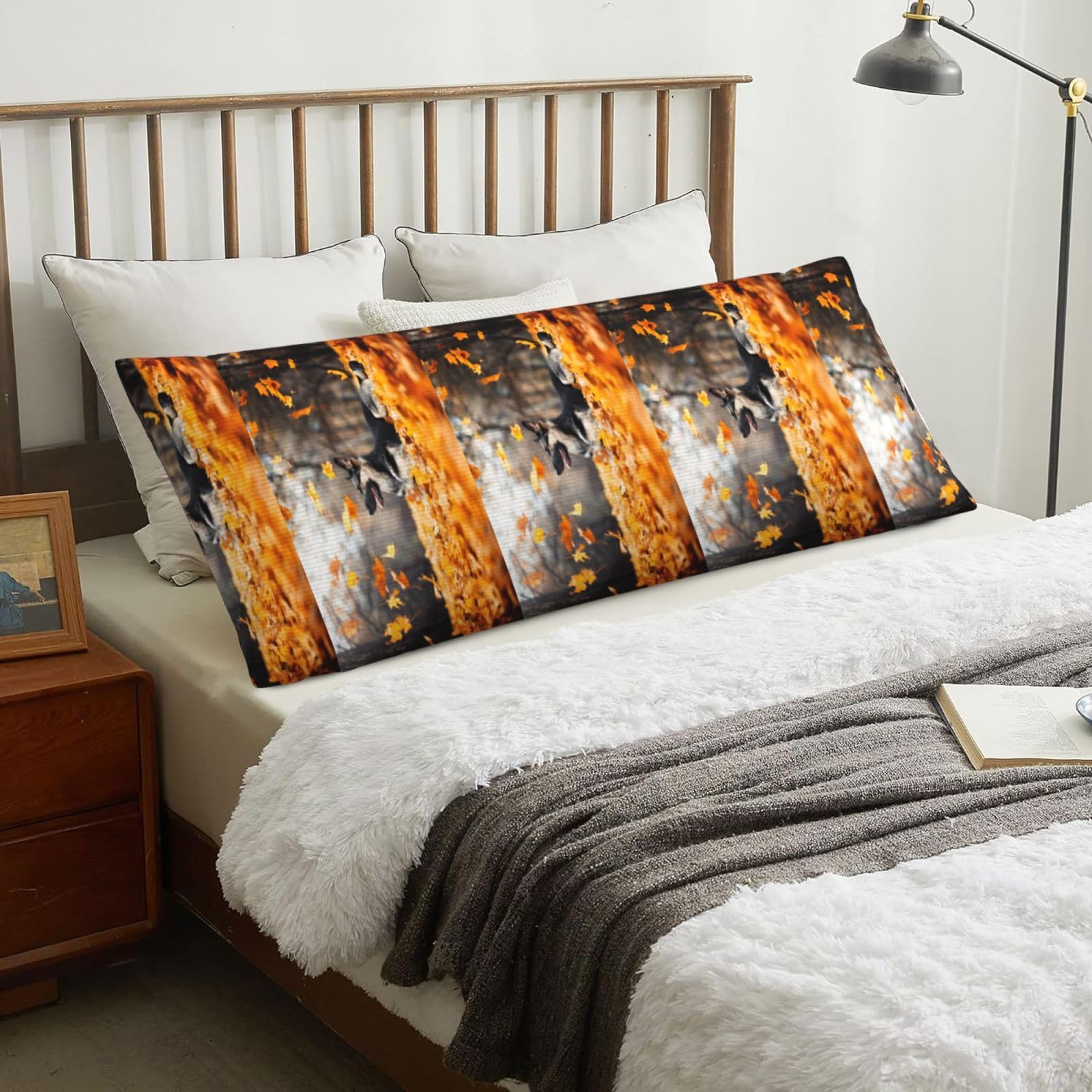 German Shepherd And Falling Leaves, Body Pillow Cover with Zipper,Long Body Pillowcase 20 x 60 in