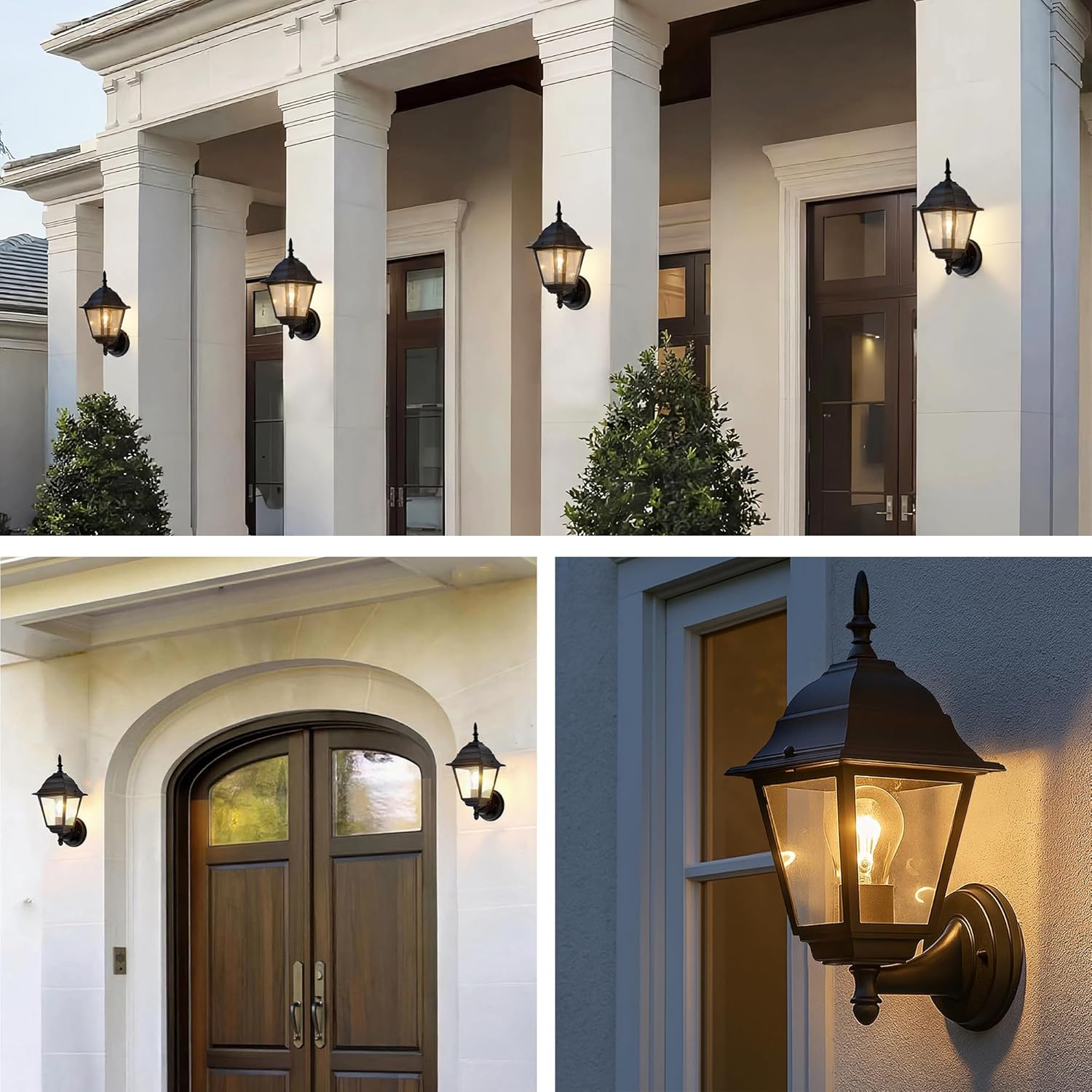 Outdoor Wall Sconce 2 Pack Black Waterproof Front Porch Light with Clear Glass Weather-Resistant Aluminum Sconce for Garage Patio Garden Front Door E26 Bulb (Bulbs Not Included)