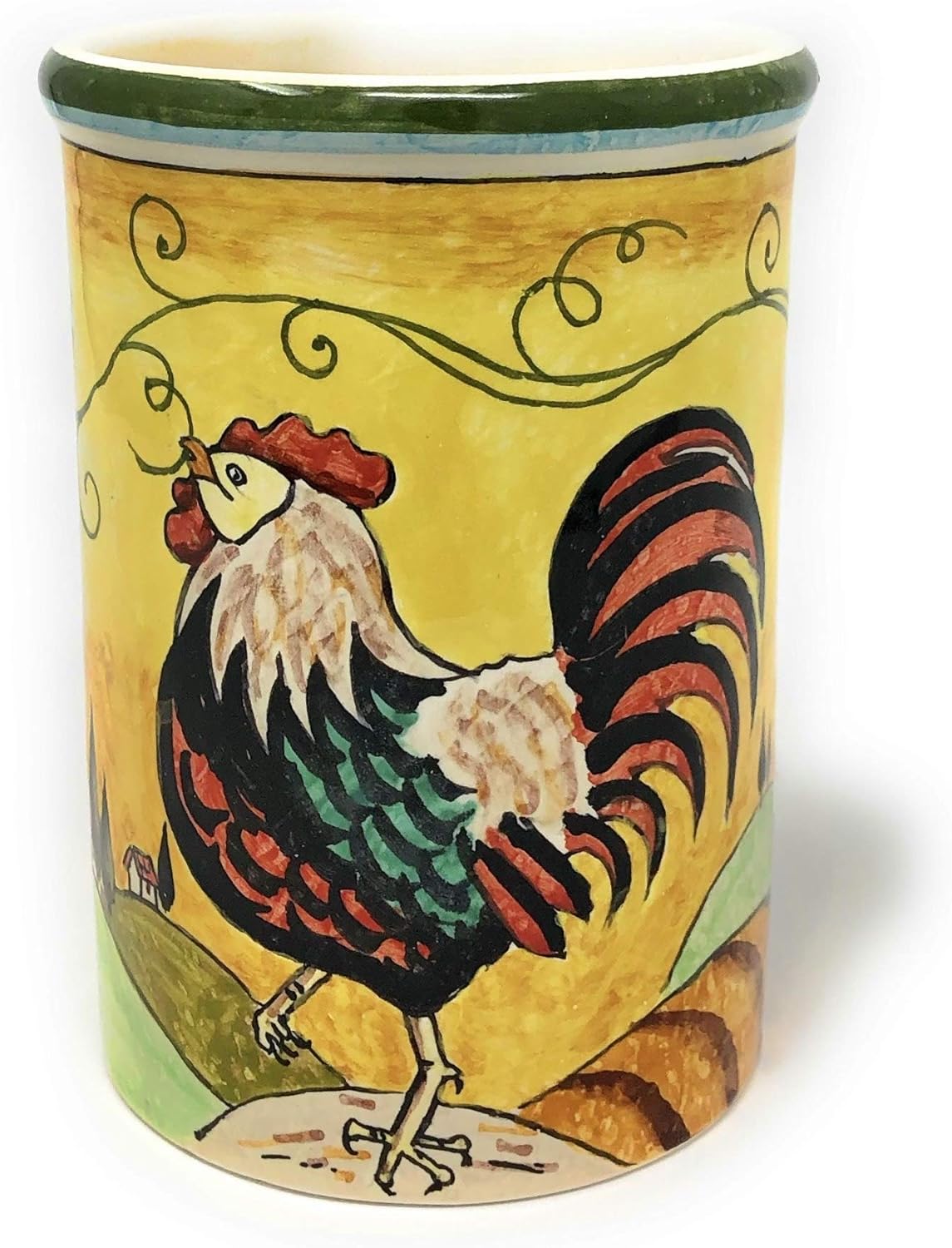 CERAMICHE D'ARTE PARRINI Italian Ceramic Utensil Holder Vessel Hand Painted Decorated Tuscan Rooster Made in Italy Art Pottery