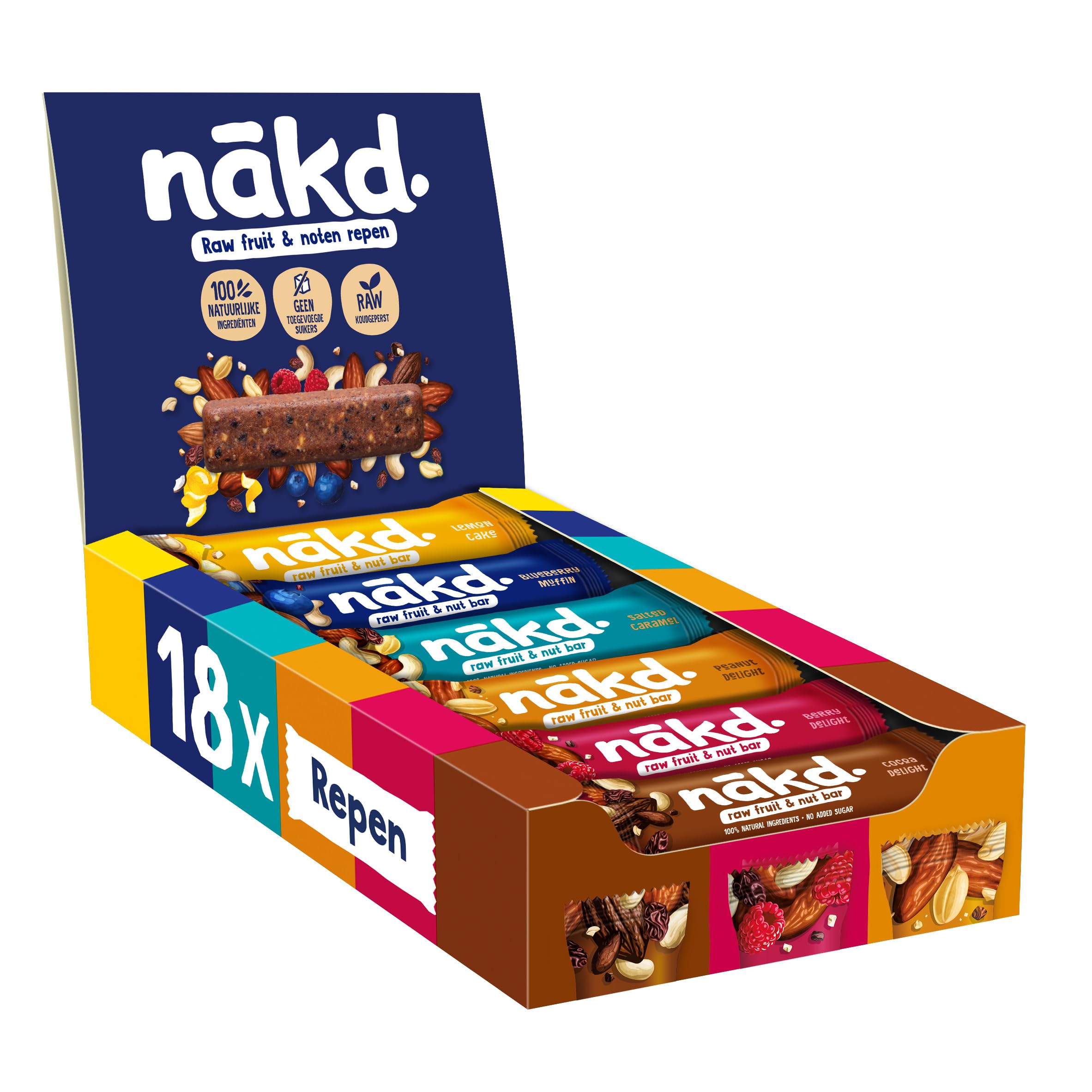 nākd. mix box | Raw Fruit & Nut Bars | 100% Natural Ingredients | No Sugar Added | Vegan | Gluten Free | 18 x 35g Bars | 630g