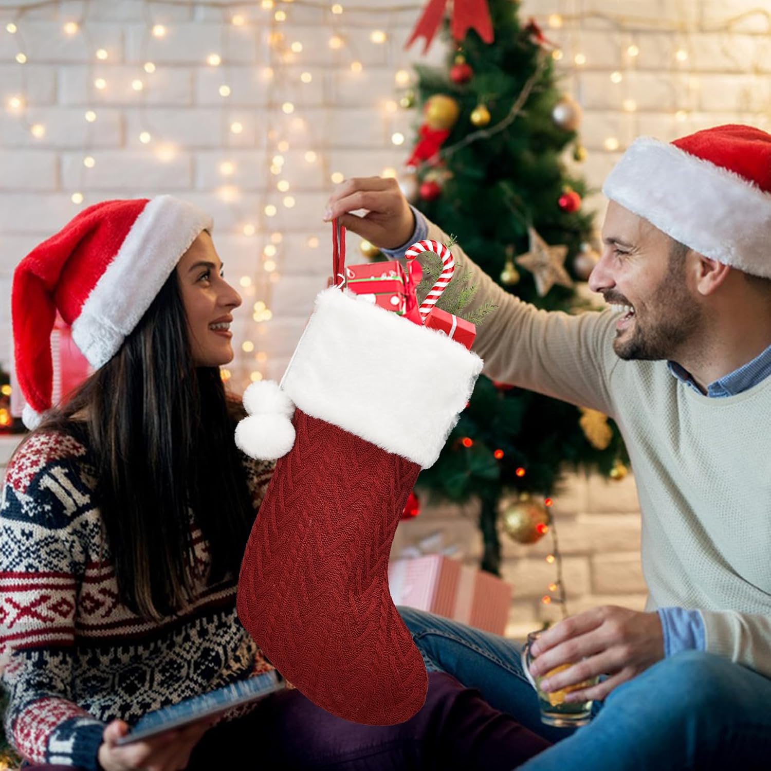Christmas Stocking - 4 Pack,16 Inches,Hanging Knitted Stocking,Gifts & Decorations for Family Holiday Xmas Party,Christmas Decorations