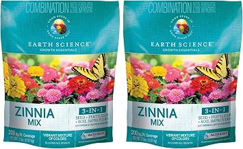Zinnia Mix from Earth Science 2 lb, 3-in-1 Mix with Premium Wildflower Seed, Plant Food and Soil Conditioners, Non-GMO Pack of 2