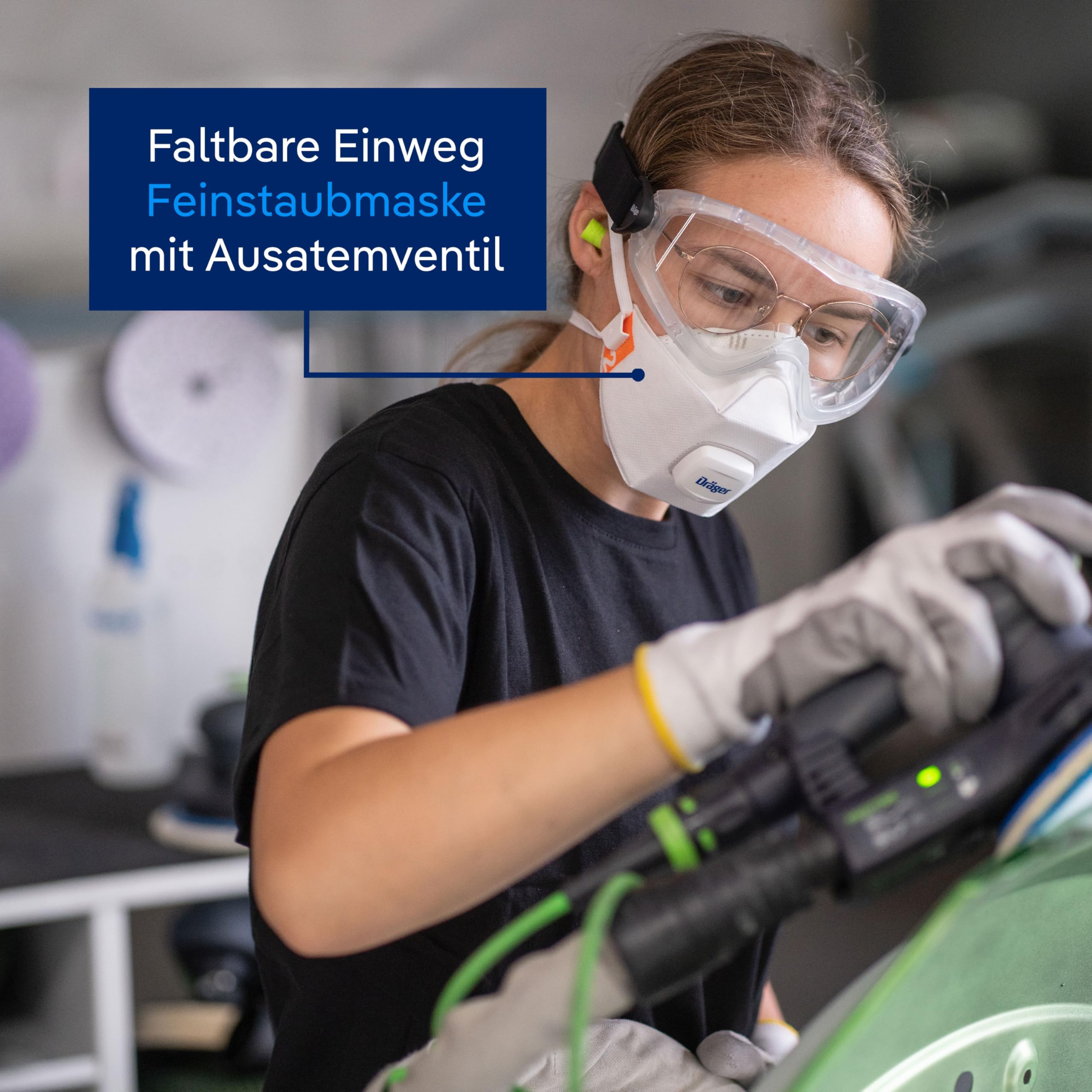Dräger Atemschutz Starter Set | Halbmaske X-plore 3300 mit A2P3 Filter, FFP2 Masken, Schutzbrille & Gehörschutz - Komplettset für professionellen Atemschutz