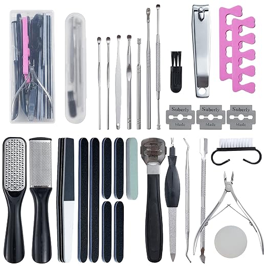 31Pcs Foot & Hand File Pedicure Tools Kit for Dead Skin Remove, Nail Maintain with Cleaning Storage Box for Men Women Salon or Home Best Gift