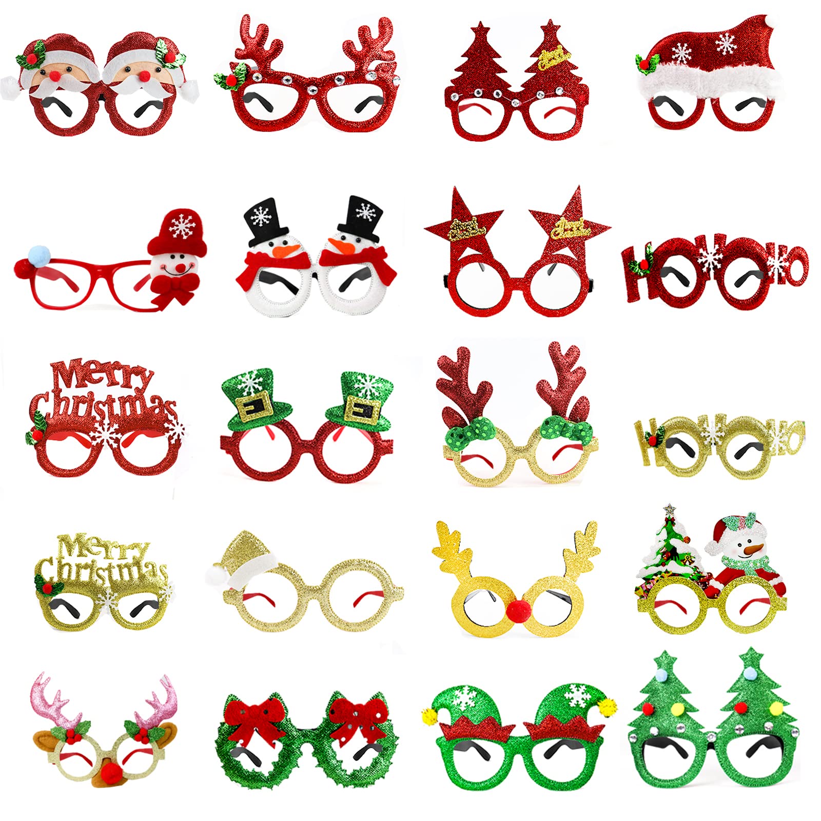 Halovin 20Pcs Christmas Glasses Frames for Kids, Christmas Glitter Party Eyeglasses for Christmas Parties Holiday Favors Photo Booth…