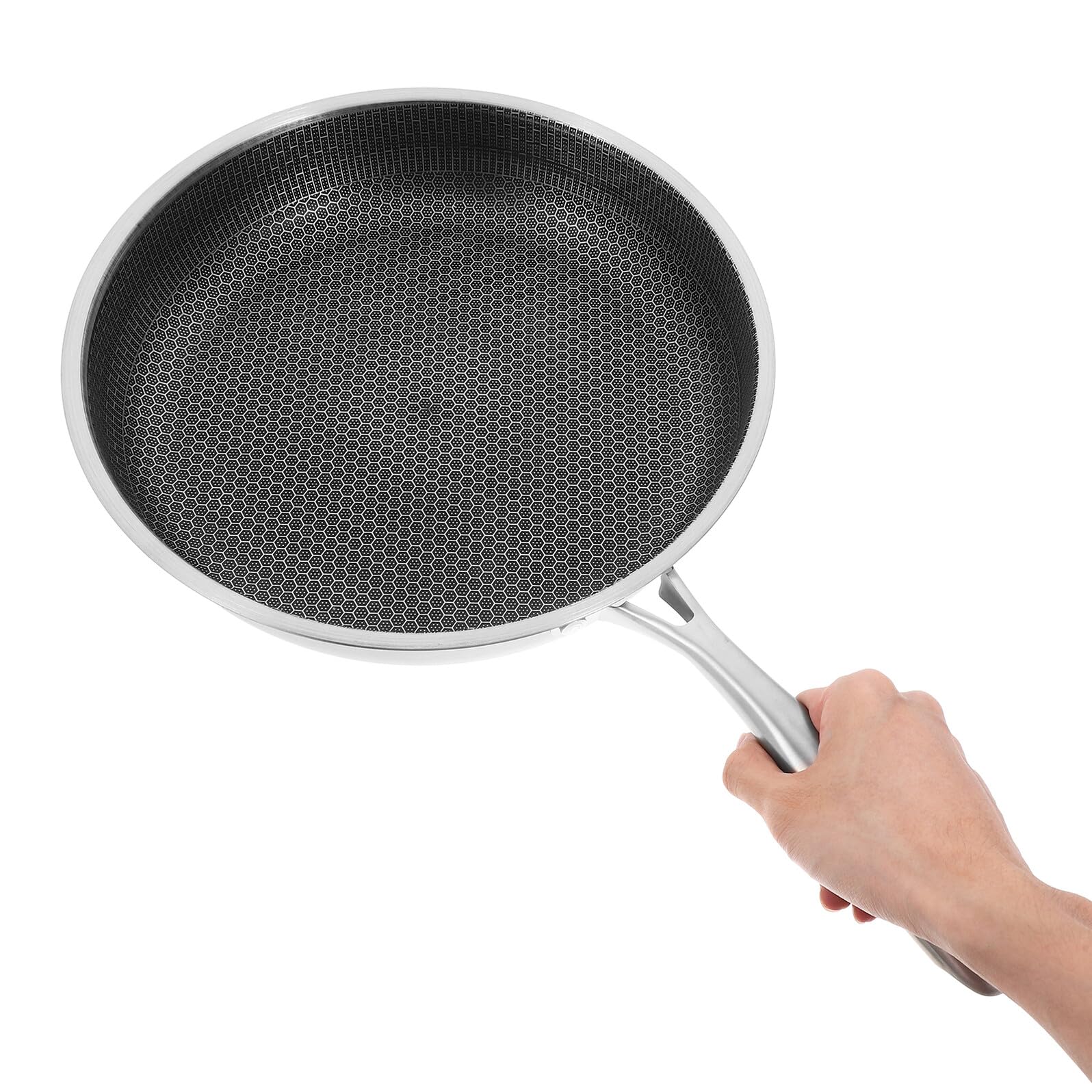 BESPORTBLE Padella Piccola in Acciaio 30 CM con Rivestimento Antiaderente a Nido D’Ape Padella per Uova e Bistecche Fondo Piatto per Distribuzione Calore Uniforme Manico Ergonomico