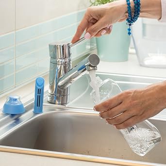 Dafi Water Bottle Filters & Cap 2-Pack, Long-Lasting Performance Blue 2 | Plastic, tap water filtration, hiking, camping, cost-effective, chlorine taste removal, Europe made, eco-friendly, BPA-free