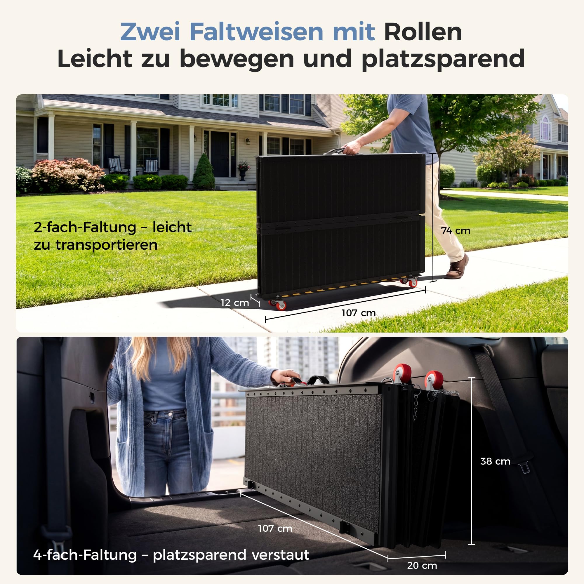 213 cm Rollstuhlrampe, 363kg Kapazität, mit 4 verstellbaren Stützen, 4 Rädern, Hochfeste Aluminiumlegierung, Anti-Rutsch, 4-Wege Faltbar, Ideal Rampe Rollstuhl für Treppen & Türschwellen 17-35 cm