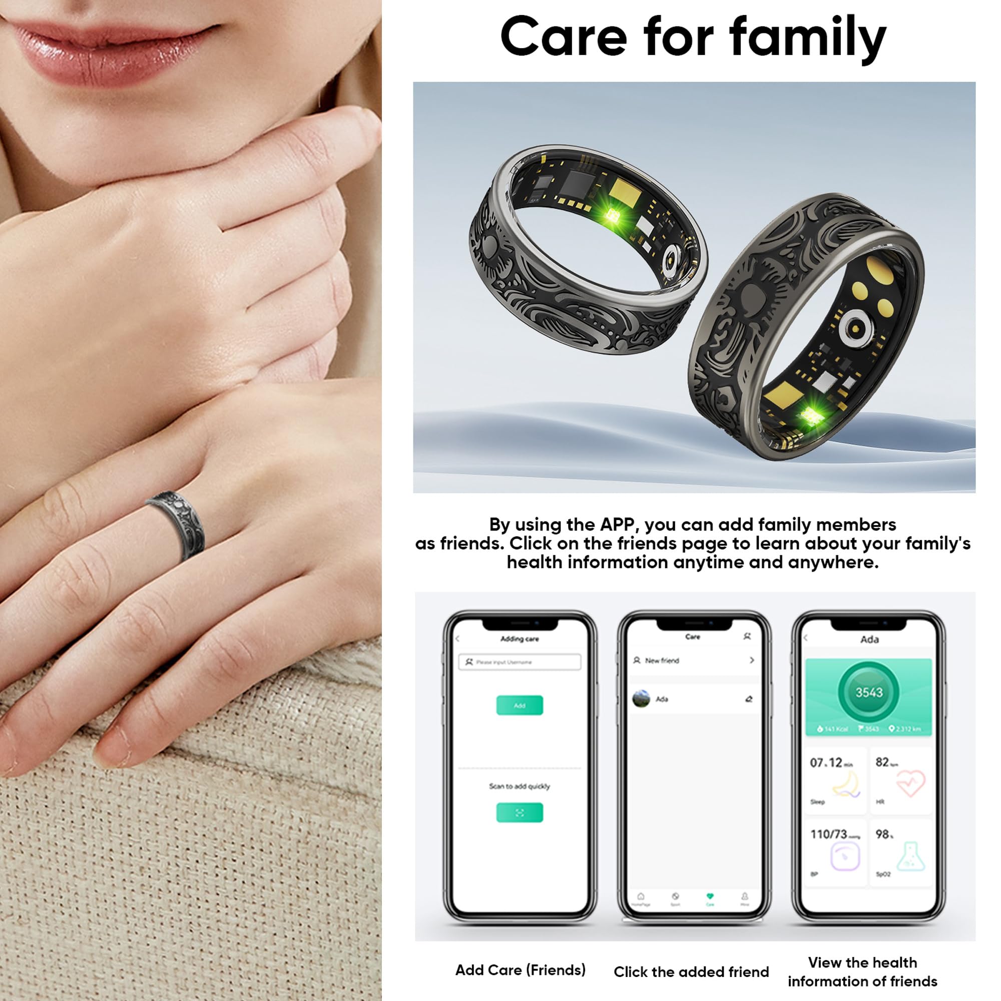 CNBRO Smart Ring Heart Rate Monitor Sleep Ring Health Rings for Men Women Gothic Rings Punk Smart Rings for Android & iOS Step Counter Calorie Counter Ring