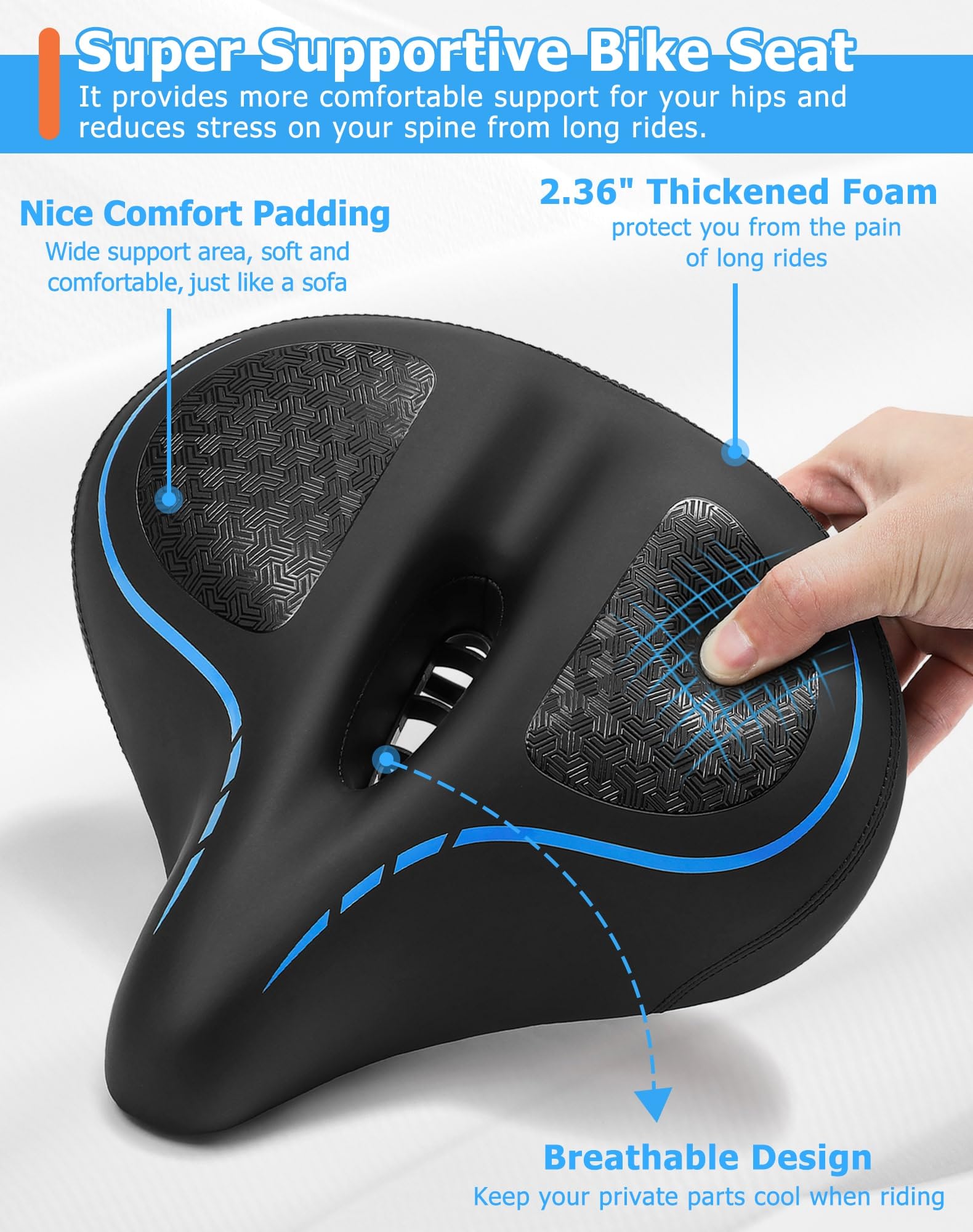 CDYWD Sillin Bicicleta Muy Comodo Hombres y Mujeres, Espesamiento, Acolchado de Espuma Viscoelástica, Montado en Suspensión, Sillín Bicicleta para MTB, Ebike, City Bike, Bicicleta Estática
