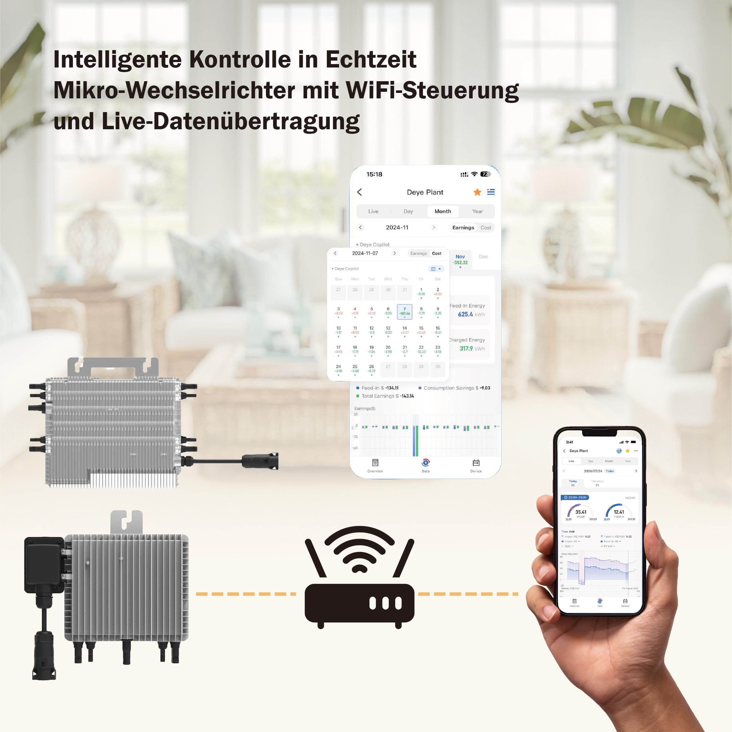 Home Trends® Deye SUN-G4-EU-Q0 2000W Mikro Wechselrichter neue Generation mit Ralais Solar PV (HTDYG4-2000-mit 5 Meter Kabel)