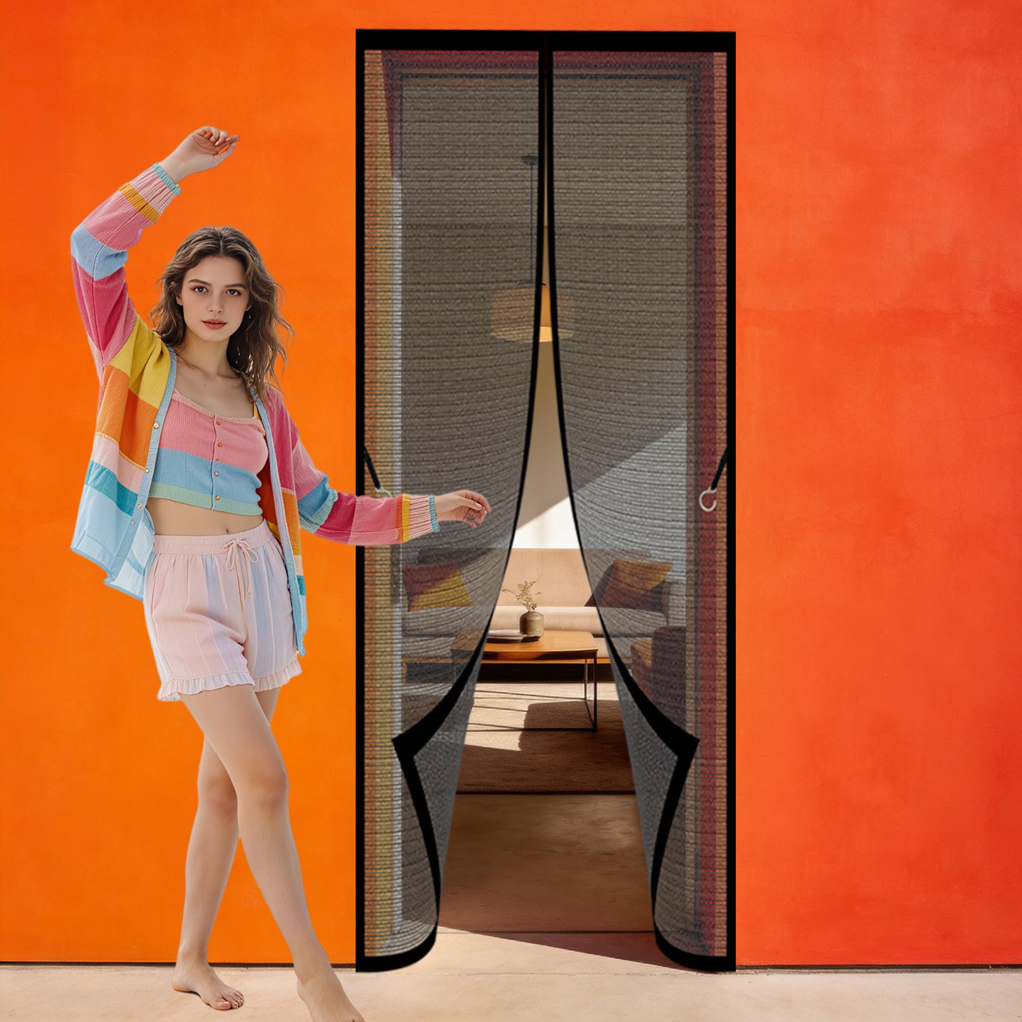 Fly Screen Door 106 x 225 cm Self Sealing Fly Screens Doors Keep Fresh Air in Bugs Out Suitable for Patio Room Balcony Bedroom, Black