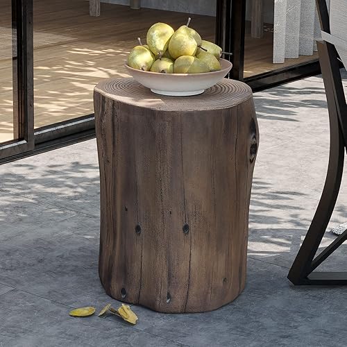 Vista 14 de AQUILLA Mesa auxiliar rústica, mesa auxiliar de aspecto de madera marrón, taburete de mesa auxiliar para sala de estar Marrón,Beige,Marrón