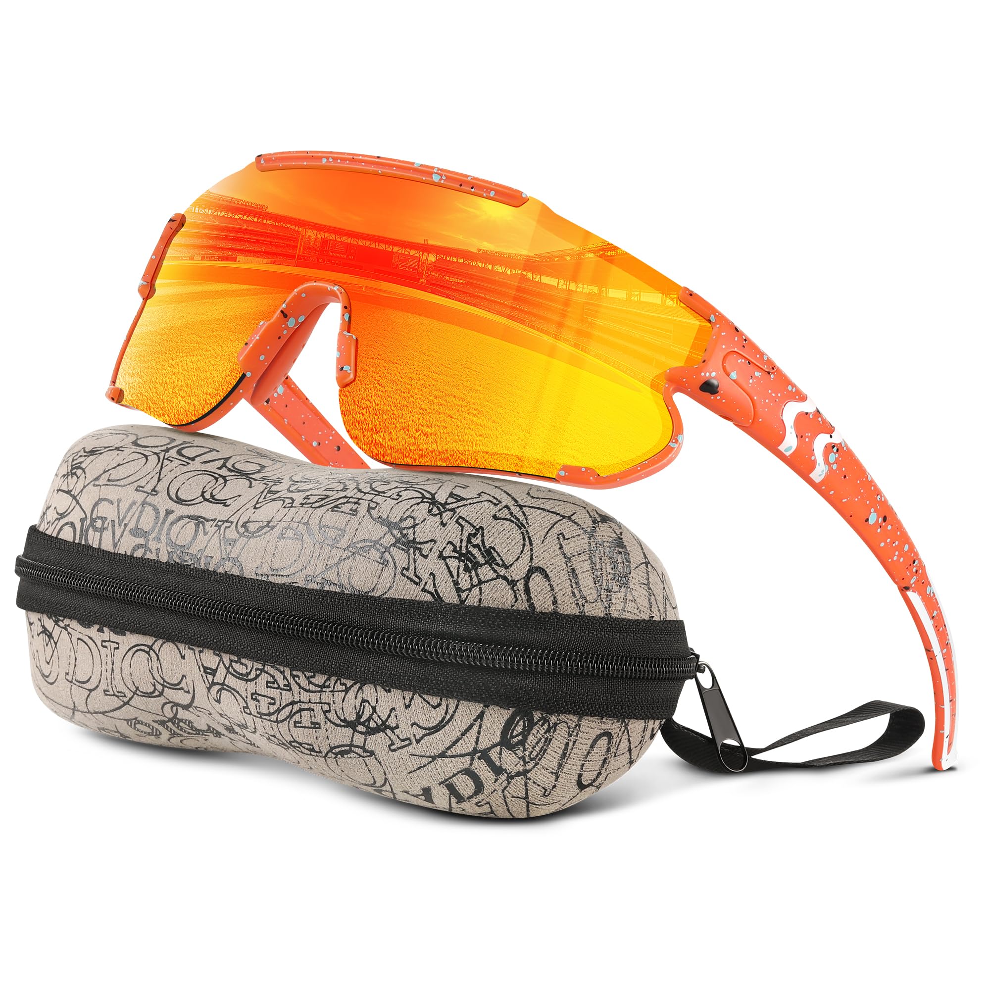 Lentes de sol polarizados de béisbol para niños: gafas de sol deportivas para niños y niñas de 3 a 12 años, para ciclismo, correr (marco naranja, lente naranja, 64 mm), Marco naranja C5, lente