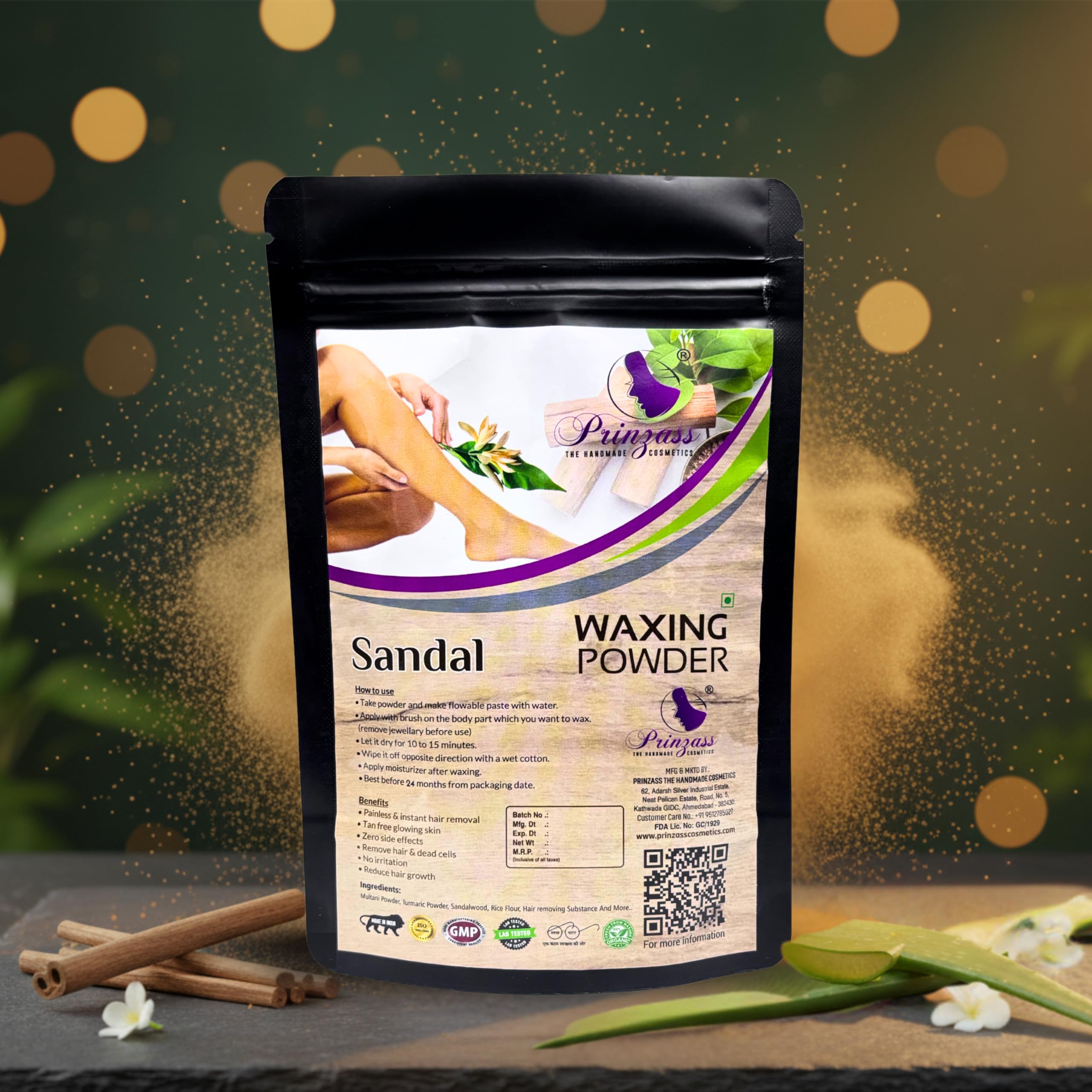 Sandalwood Hair Removal + Tan Removal Wax Powder for Women & Men | Unwanted Hair Removal for Arms, Legs, Underarms, Back & Bikini area I