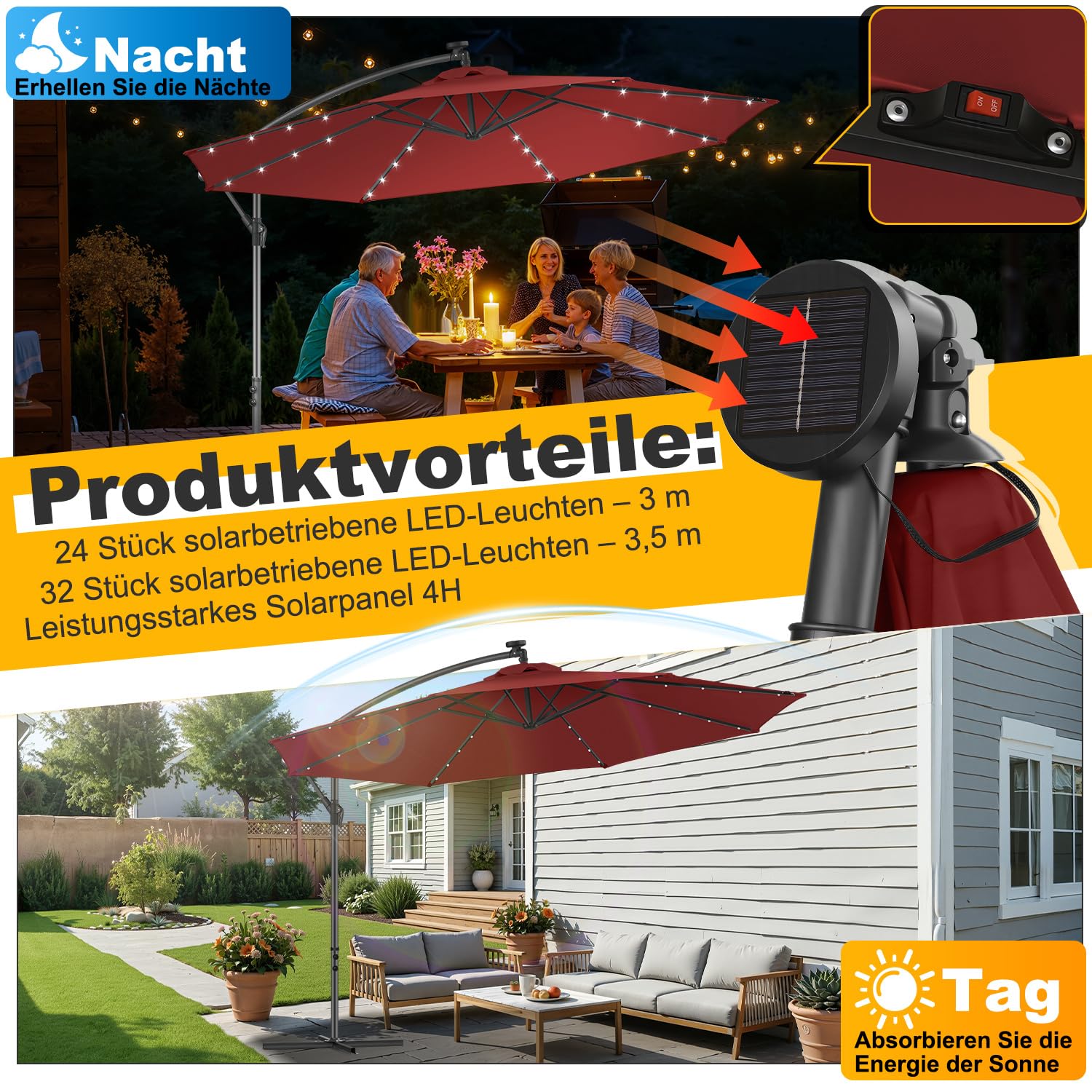 Parasol przeciwsłoneczny 300 cm, 350 cm, duży parasol przeciwsłoneczny do ogrodu i na taras, ochrona przed promieniowaniem UV 50+, parasol ogrodowy z korbą i nóżką krzyżową, opcjonalnie z