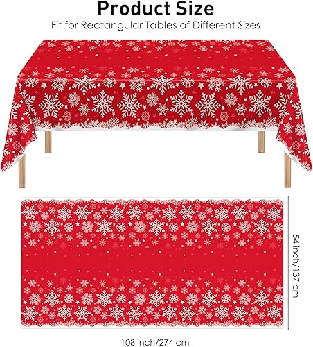 Miniatura 2 de durony Paquete de 2 manteles de Navidad con copos de nieve de 108 x 54 pulgadas, desechables, impermeables, de plástico, para Navidad, invierno,