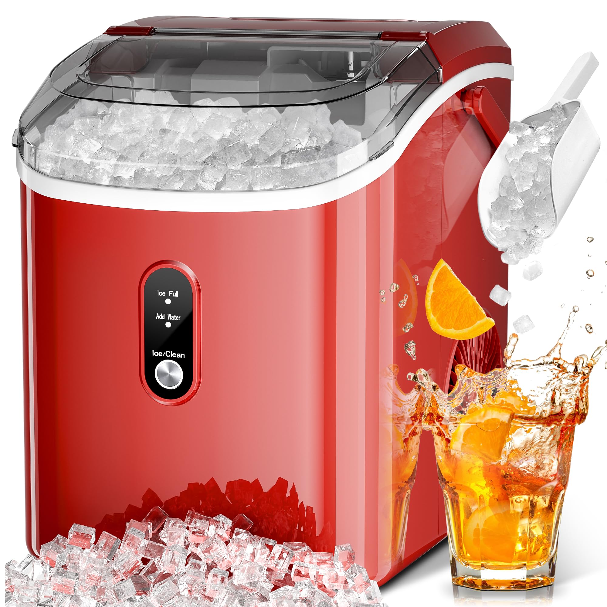 Nugget Ice Maker Countertop with Self-Cleaning Function, Sonic Ice Machine with Handle, Compact Design for Home Use(Red) on Fridge.com
