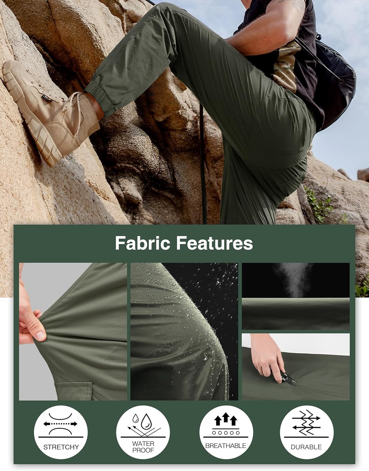 PULI Men's Cargo Pants, Tapered Hiking Joggers, 4-Way Stretch Water Resistant Quick Dry Breathable Lightweight 28/30/32/34'' - Image 4