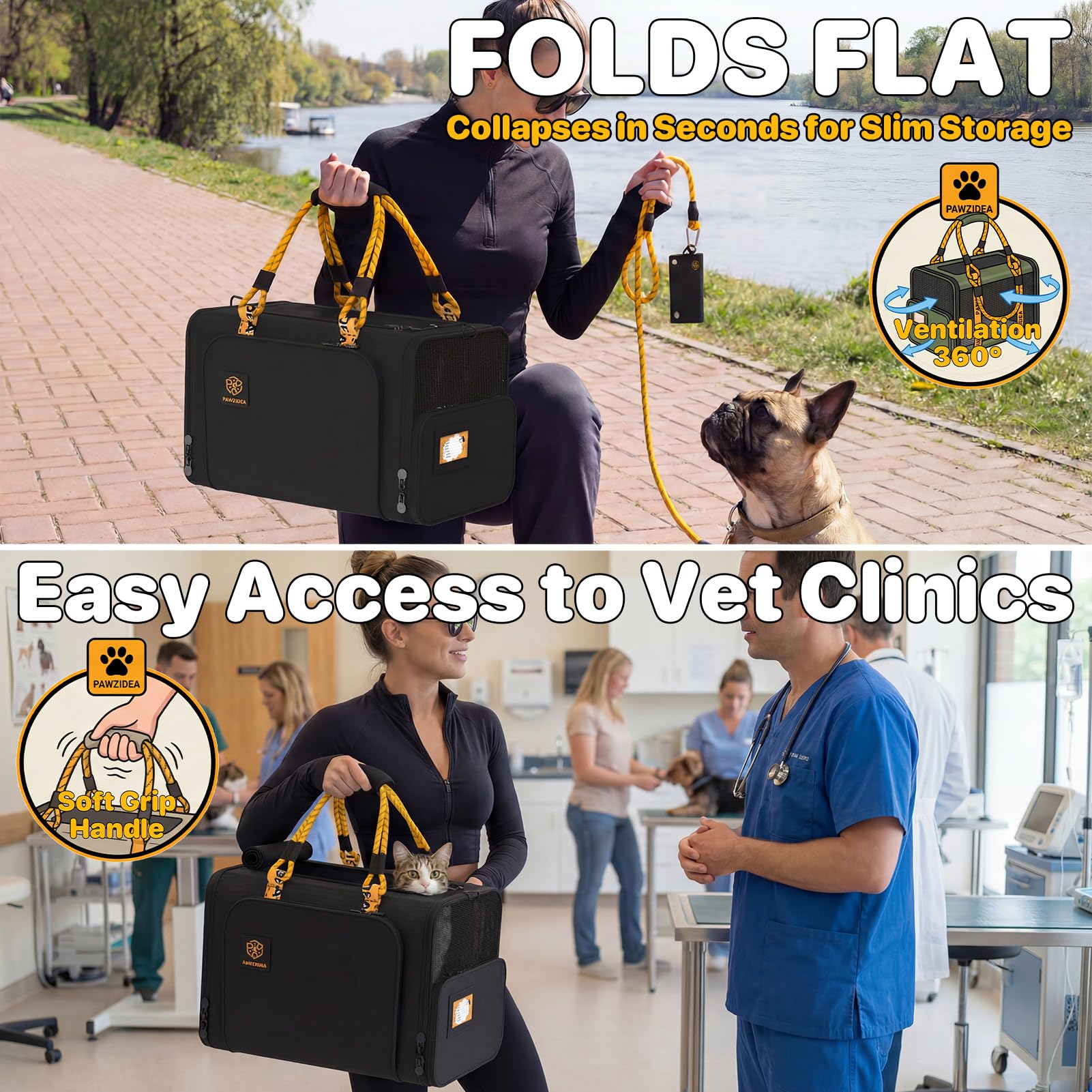 PAWZIDEA Expandable Pet Carrier Airline Approved, 18"&times;11"&times;11" Small Dog Carriers, Collapsible Top-Load Cat Carrier for 2 Cats Under Seat, Soft-Sided Puppy & Animal Travel Bag, ID Card, Up to 15lbs - image 7