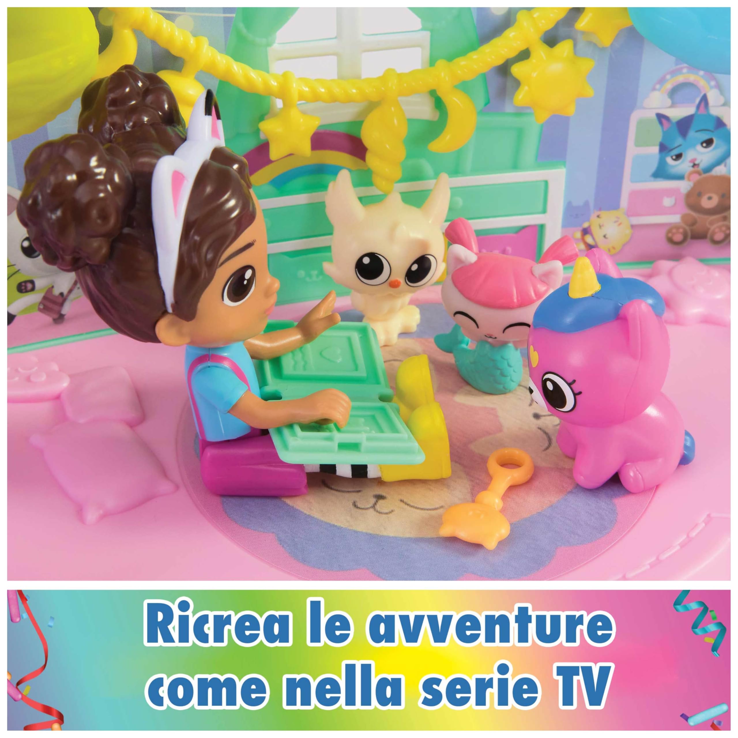 Gabby's Dollhouse, Stanza dei Giochi dell'Asilo Gatto-Orecchio, Set di Gioco da 17 Pezzi con 4 Personaggi e Mobili per la Casa delle Bambole, Giocattoli per Bambine e Bambini, 3+ Anni