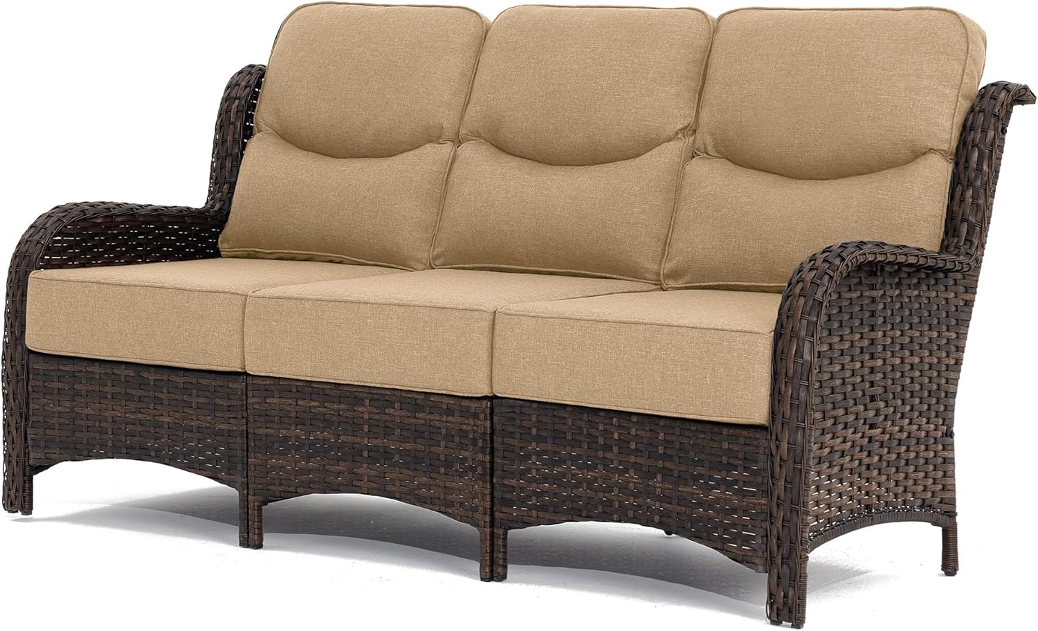 HILLGA Luxury Outdoor Furniture High Back Patio Sofa, Oversized 3-Seater Couch with 6'' Thick Cushions, Ideal for Porch, Poolside, Deck, and Yard (Beige)