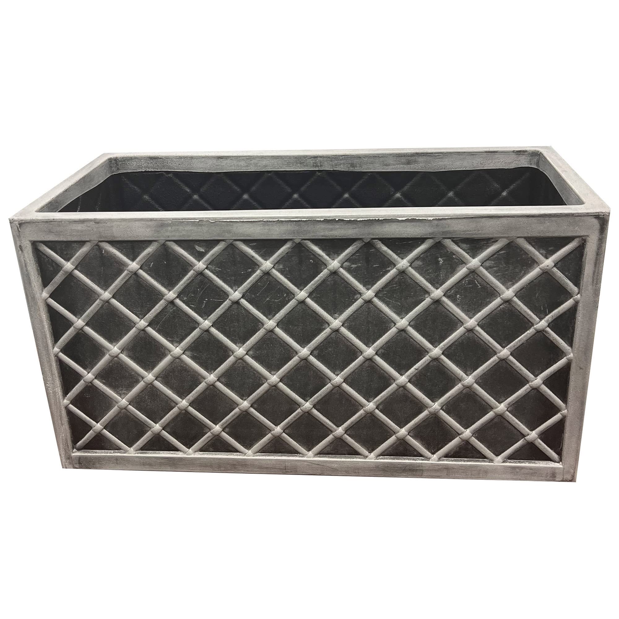 STORM TRADING GROUP Large Garden Flower Pots - Slate & Lazio Effect Trough Square Patio Planters, Pewter Grey (Lazio Trough, 2 Planters)