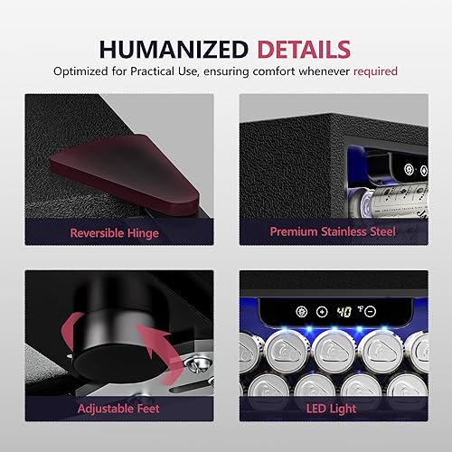 Miniatura 6 de Refrigerador de bebidas, mini refrigerador para 16 botellas y 68 latas con puerta de vidrio, nevera independiente de bebidas de cerveza de vino,