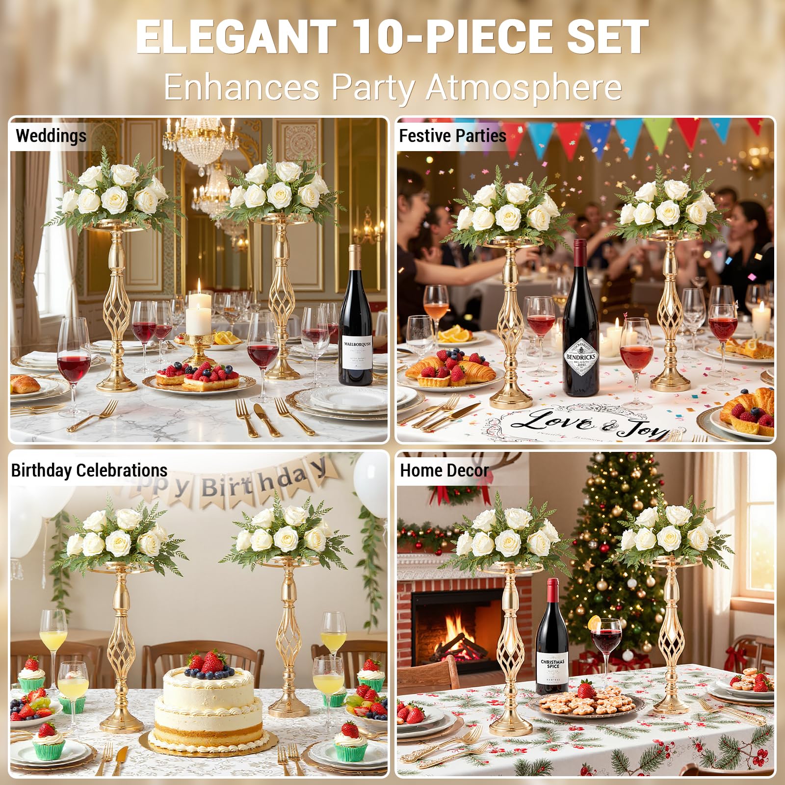 Blumenständer Gold für Hochzeit, 10 Stück Metall Gold Vase, 52cm Hohe Trompete Vasen Metall, Mittelstücke Tischdekoration für Hochzeitstag Party Tafelaufsätze Geburtstag Event Festival Feier Gang
