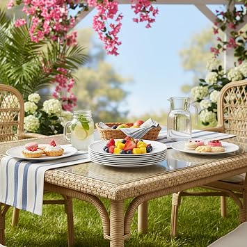 White Melamine Dinner Plates Set of 12, 9 Inch Lace Dish Set, Lightweight Plastic Round Plates, Scratch Resistant Kitchen Serving Dishes