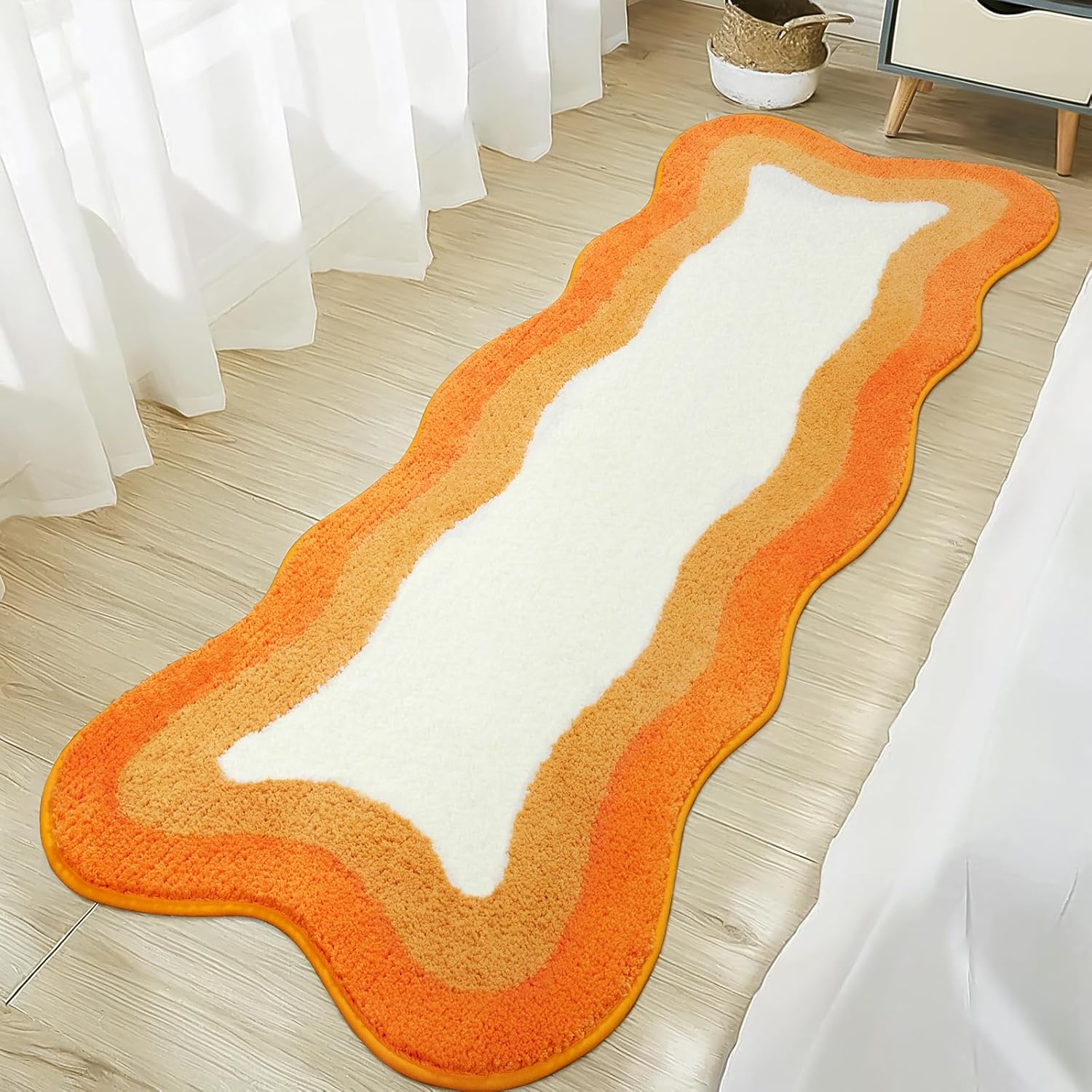 HAOCOO Irregular Shape Bathroom Runner Rug, 18x47 inch Soft Non Slip Orange Gradient Large Bathroom Rugs,Luxury Microfiber Washable Runner Rugs for Bedroom Bathtub Sink Shower - Image 2